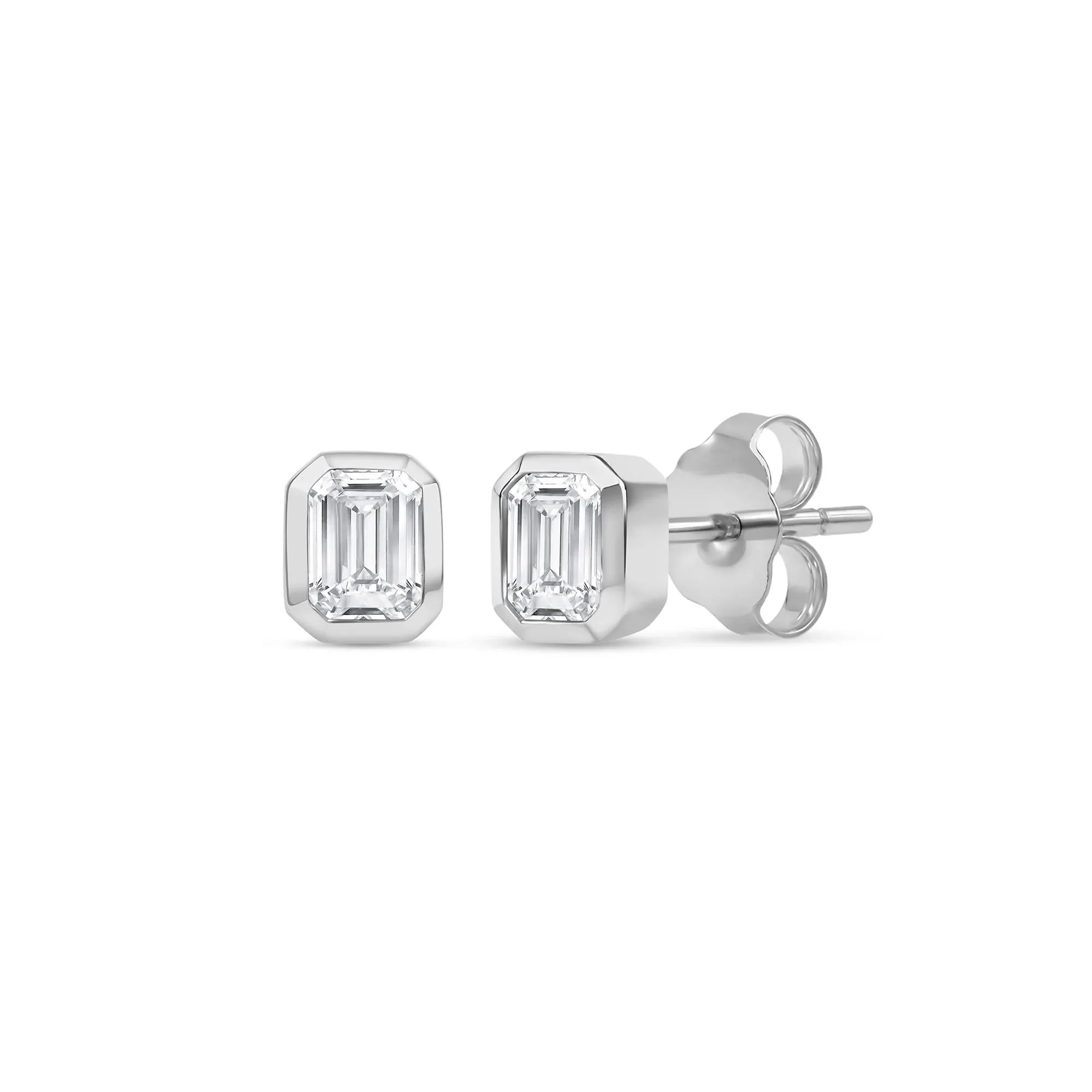 1/4 CT. Tw. Lab Grown Diamond Emerald-Cut Bezel-Set Solitaire Stud Earrings 14K White Gold Size 4.20mm