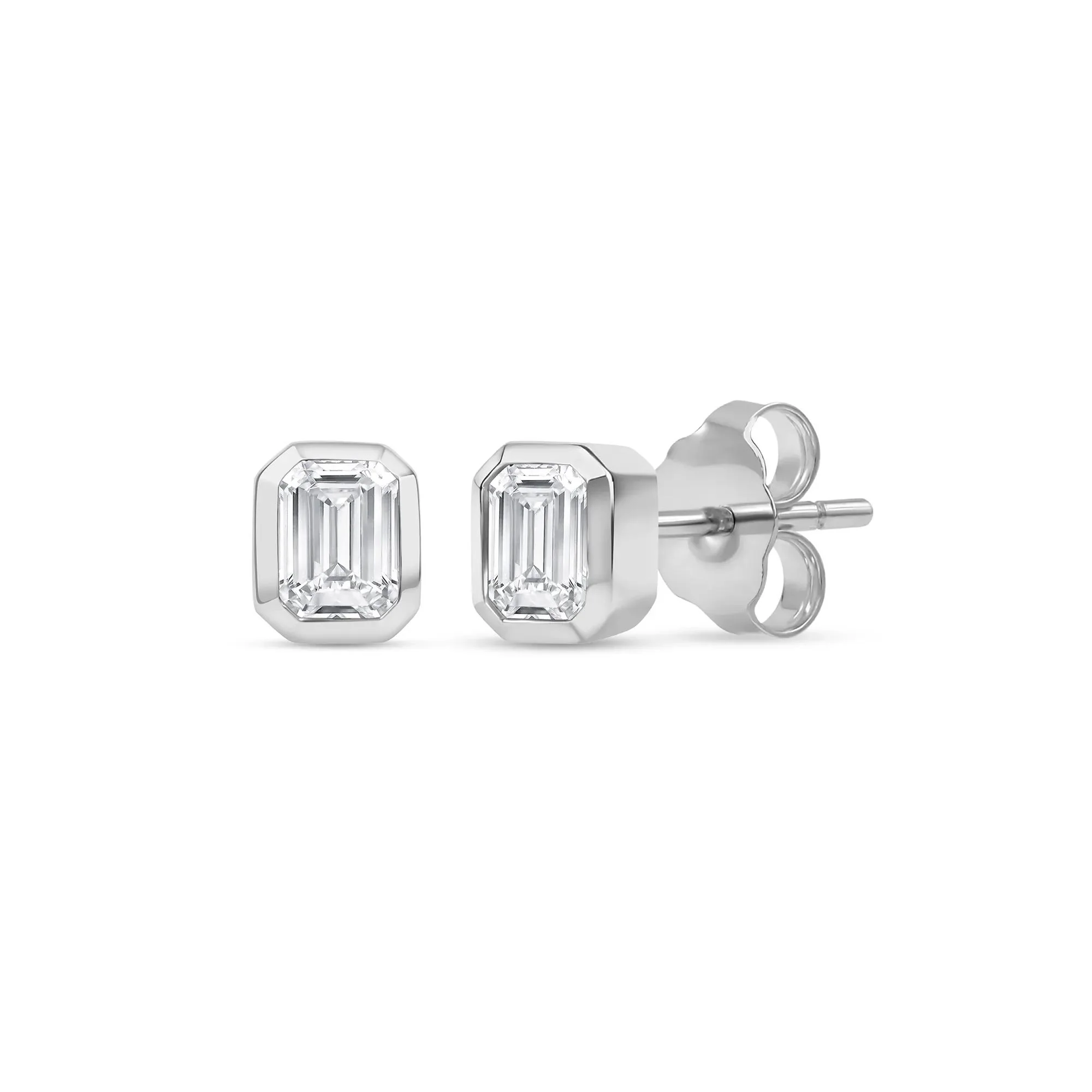 1/3 CT. Tw. Lab Grown Diamond Emerald-Cut Bezel-Set Solitaire Stud Earrings 14K White Gold Size 4.50mm