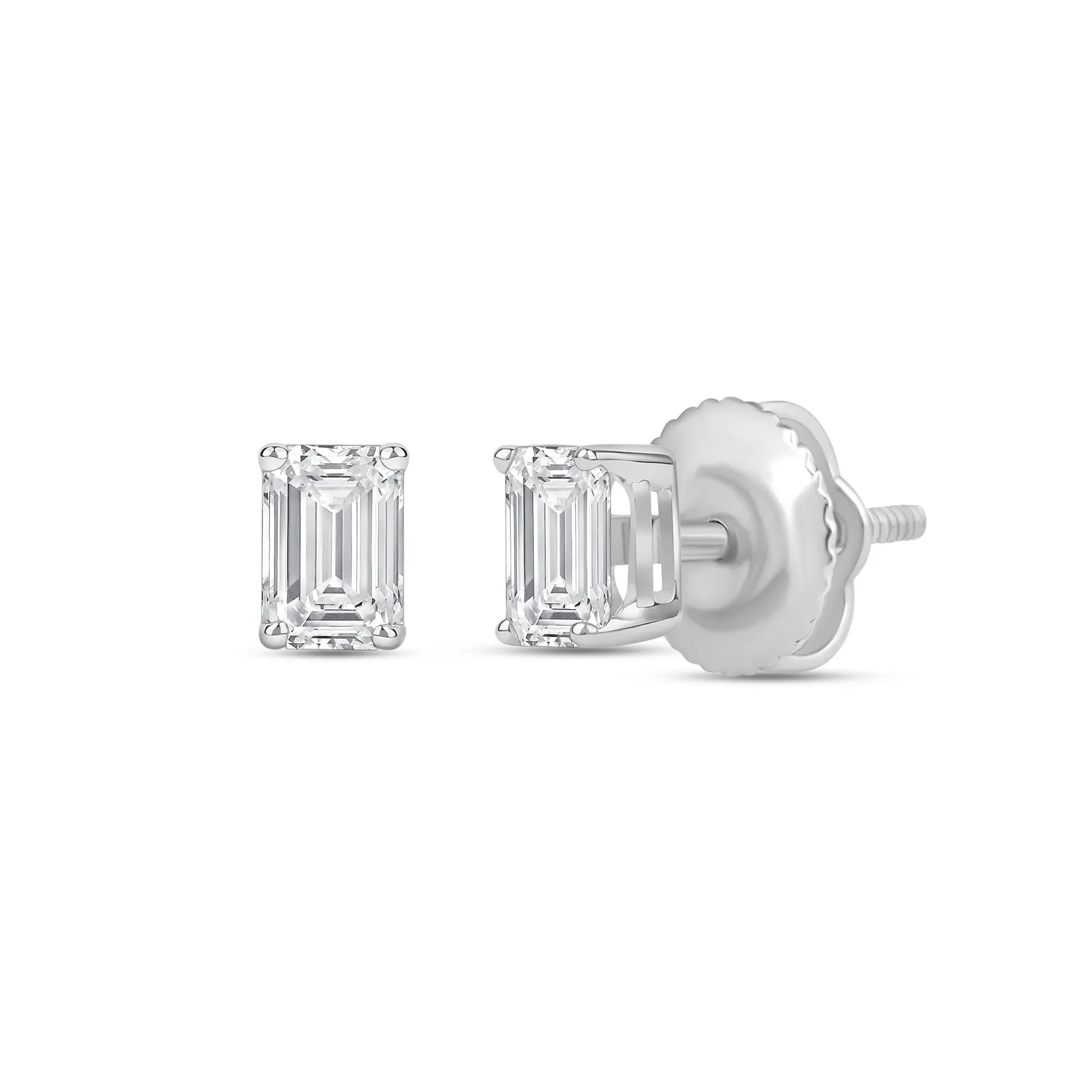 1/2 CT. Tw. Lab Grown Diamond Emerald-Cut Solitaire Stud Earrings 14K White Gold Size 5.00mm