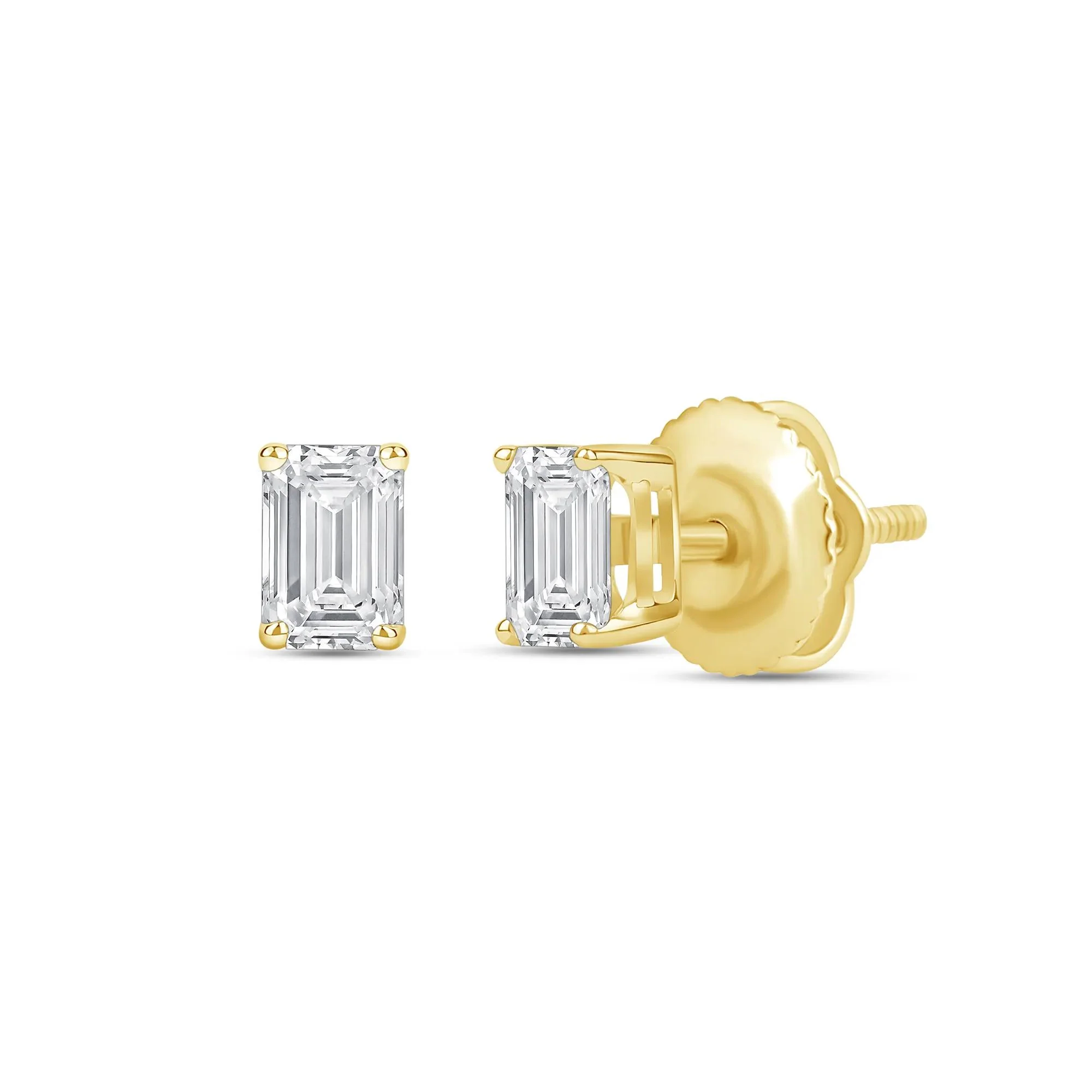 1/2 CT. Tw. Lab Grown Diamond Emerald-Cut Solitaire Stud Earrings 14K Yellow Gold Size 5.00mm