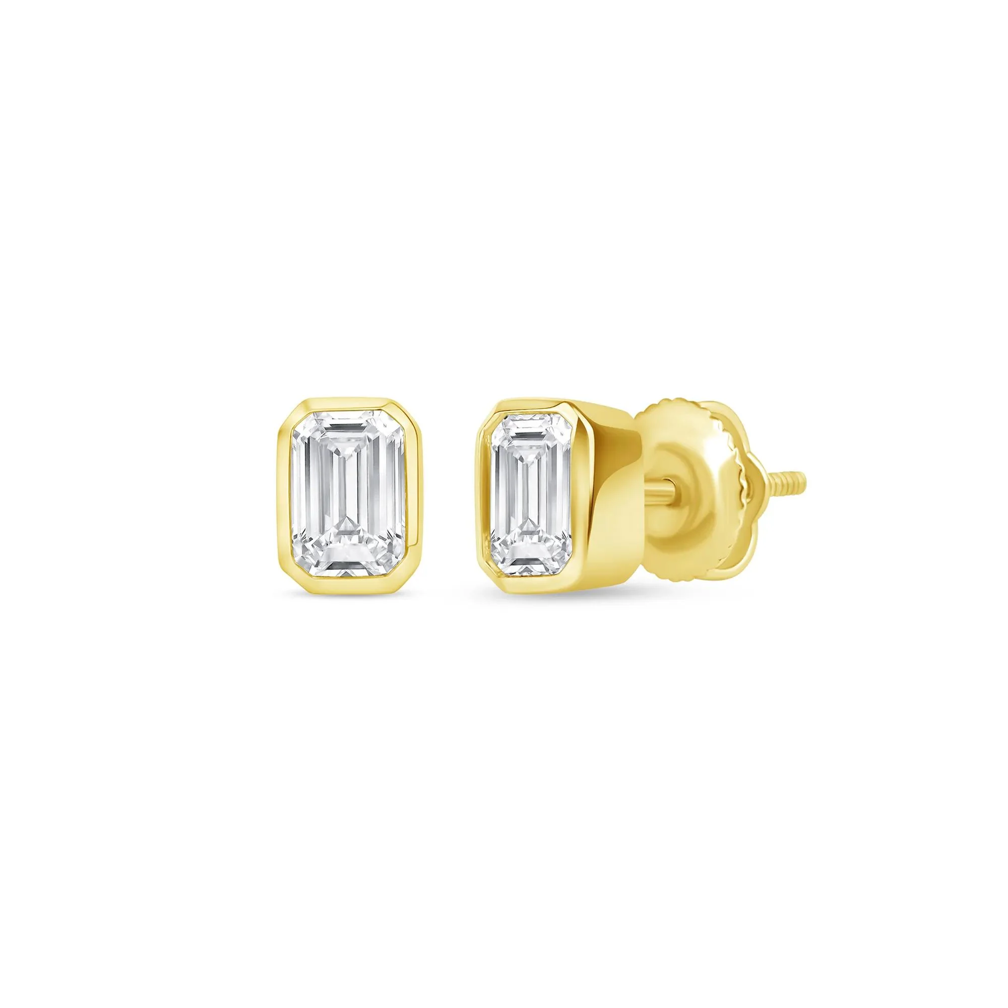 1/2 CT. Tw. Lab Grown Diamond Emerald-Cut Bezel-Set Solitaire Stud Earrings 14K Yellow Gold Size 5.00mm