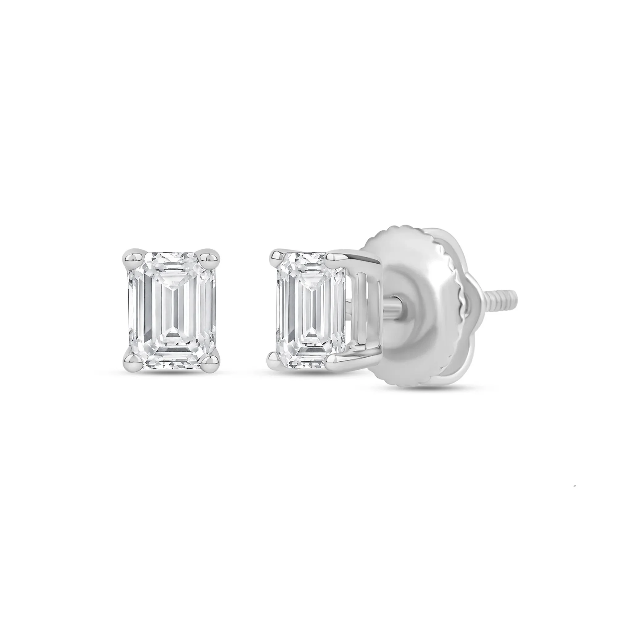 3/4 CT. Tw. Lab Grown Diamond Emerald-Cut Solitaire Stud Earrings 14K White Gold Size 5.80mm