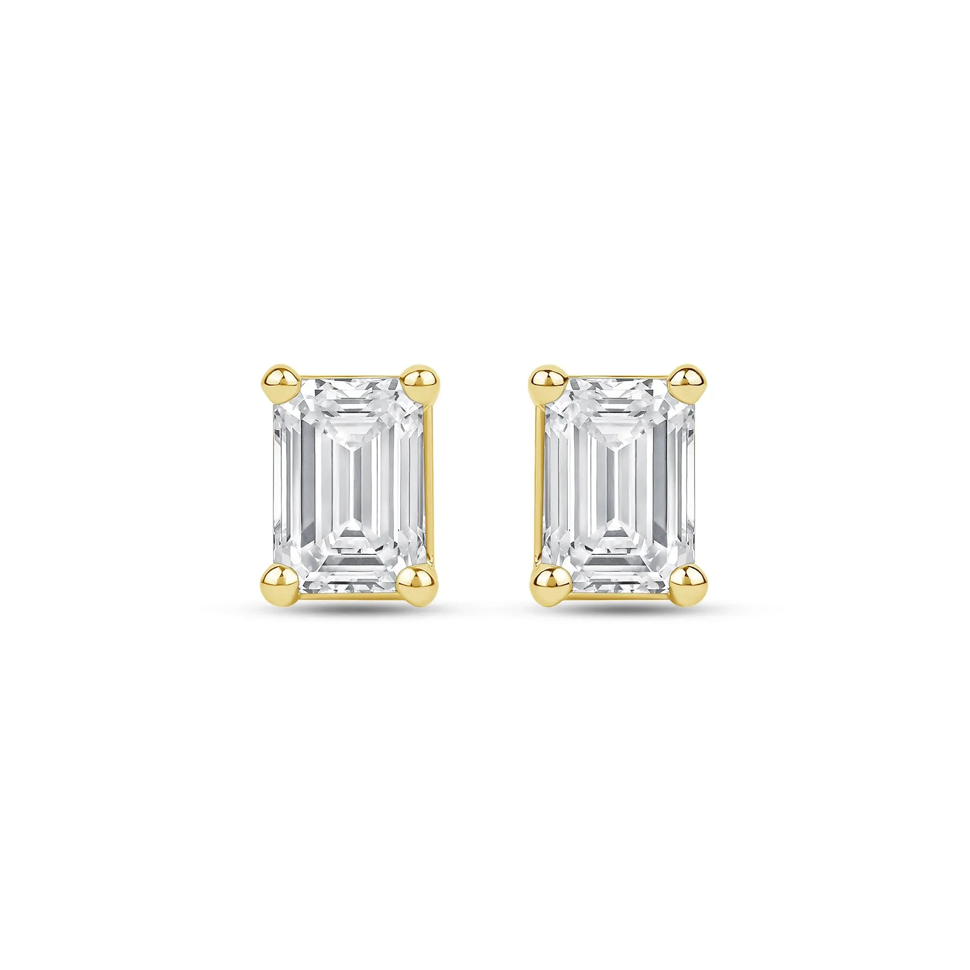 2 CT. Tw. Lab Grown Diamond Emerald-Cut Solitaire Stud Earrings 14K Yellow Gold Size 8.40mm - Image 2