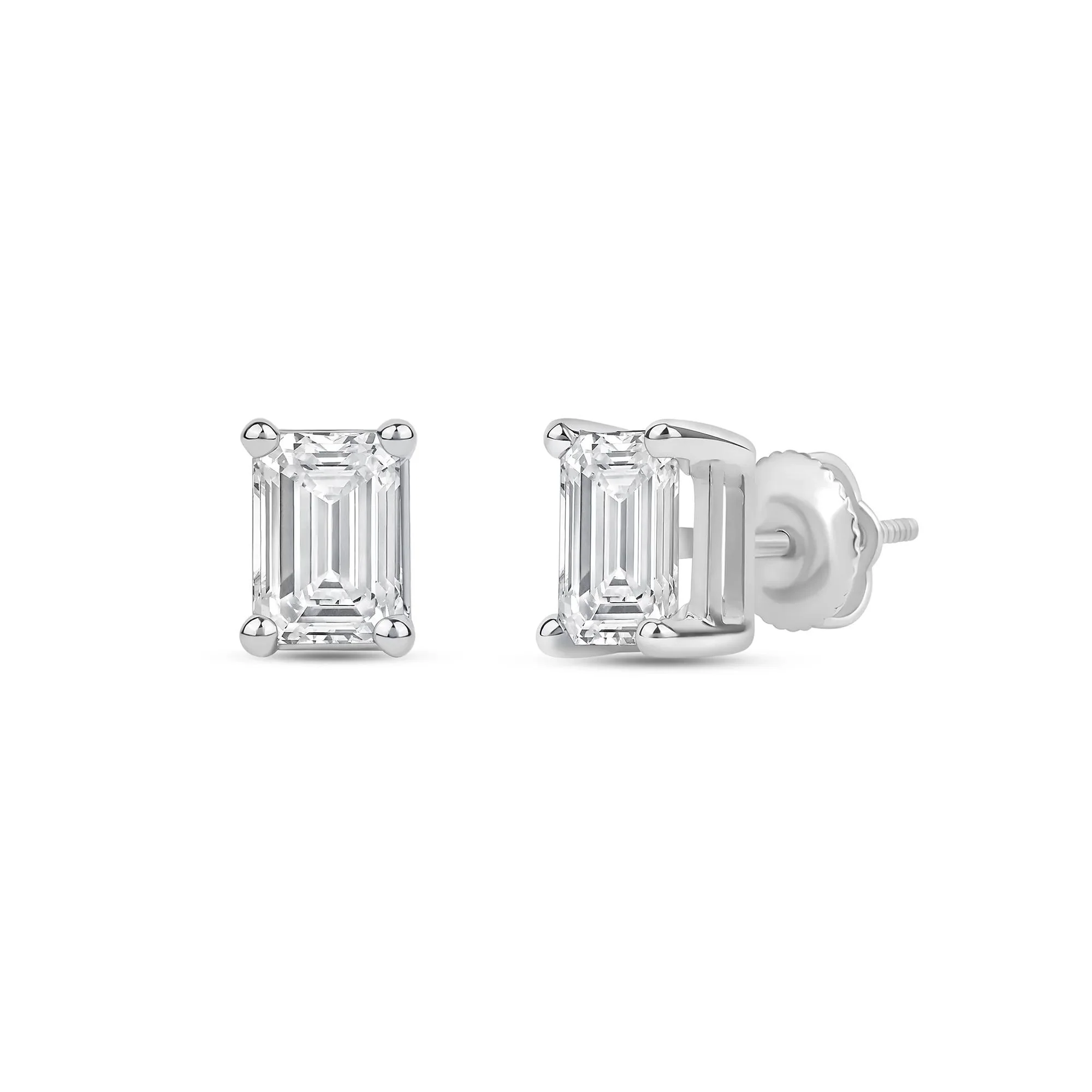 3 CT. Tw. Lab Grown Diamond Emerald-Cut Solitaire Stud Earrings 14K White Gold Size 9.00mm