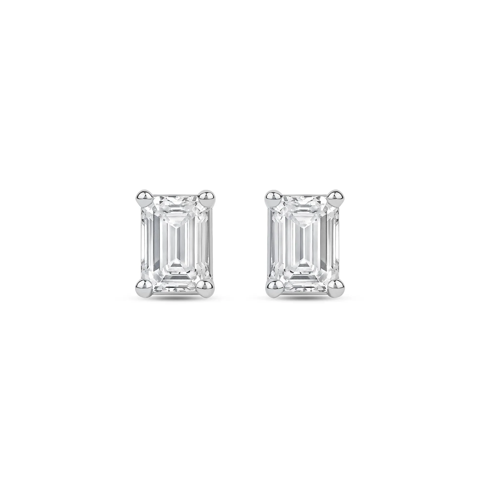 3 CT. Tw. Lab Grown Diamond Emerald-Cut Solitaire Stud Earrings 14K White Gold Size 9.00mm - Image 2