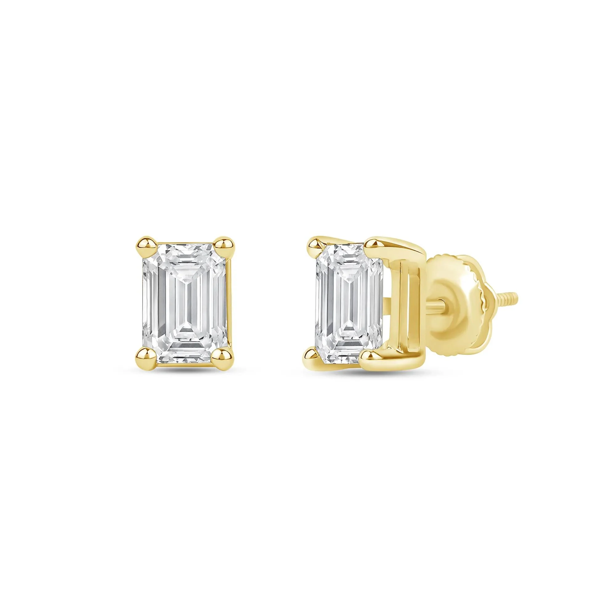 3 CT. Tw. Lab Grown Diamond Emerald-Cut Solitaire Stud Earrings 14K Yellow Gold Size 9.00mm