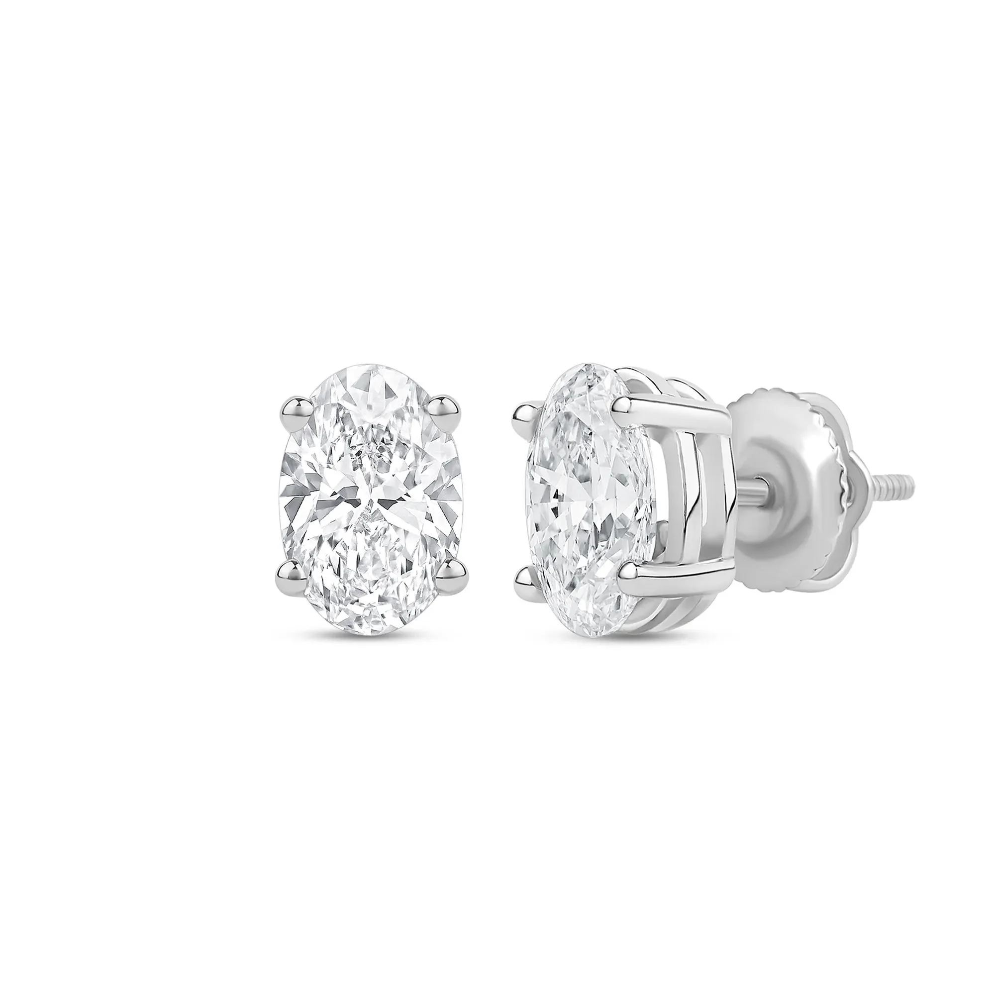 2 CT. Tw. Lab Grown Diamond Oval-Shaped Solitaire Stud Earrings 14K White Gold Size 8.60mm