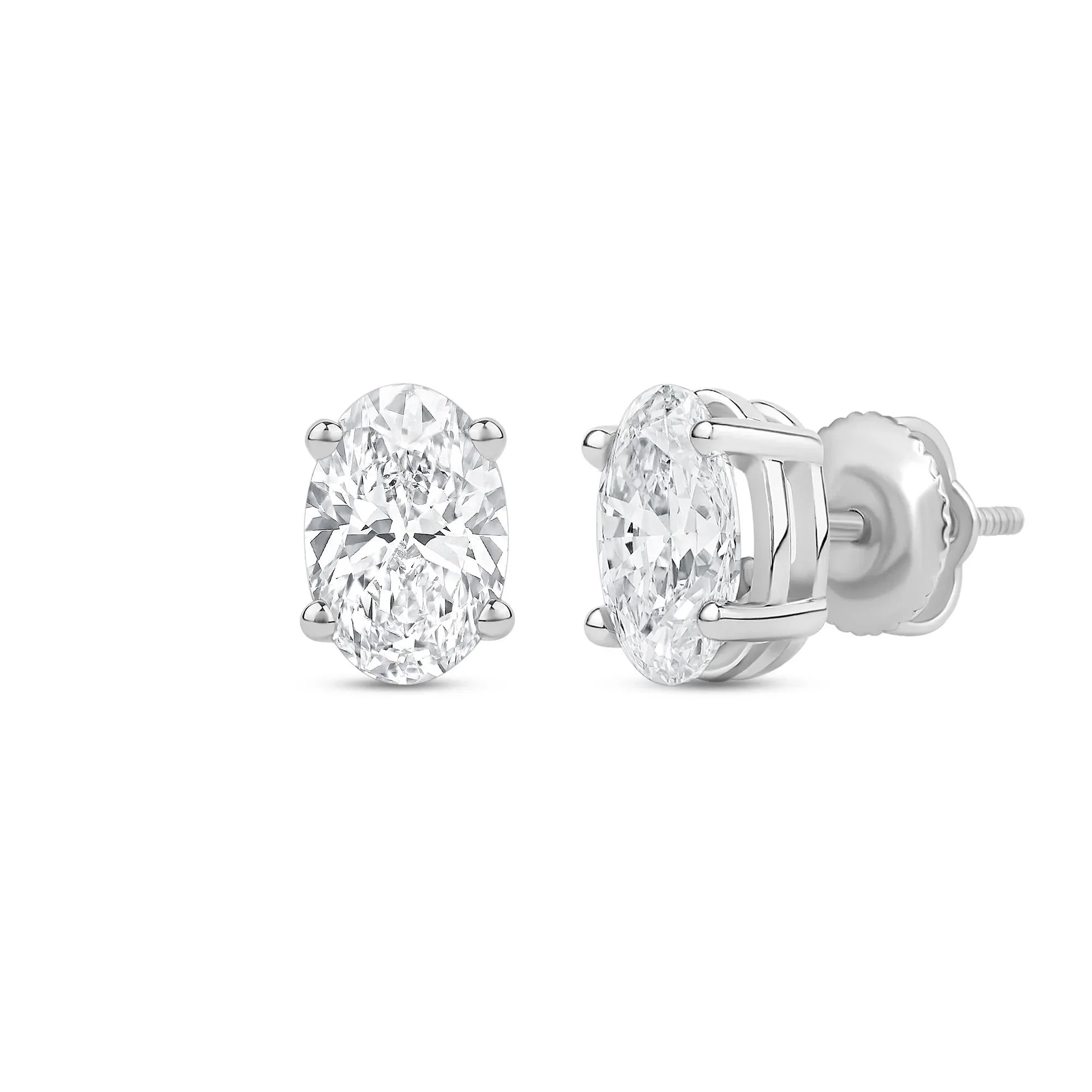 3 CT. Tw. Lab Grown Diamond Oval-Shaped Solitaire Stud Earrings 14K White Gold Size 9.70mm