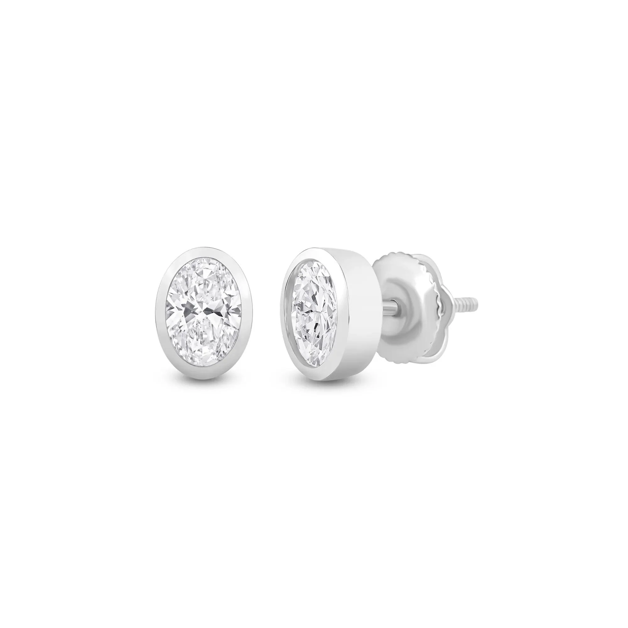 1/2 CT. Tw. Lab Grown Diamond Oval-Shaped Bezel-Set Solitaire Stud Earrings 14K Yellow Gold White Size 6.00mm