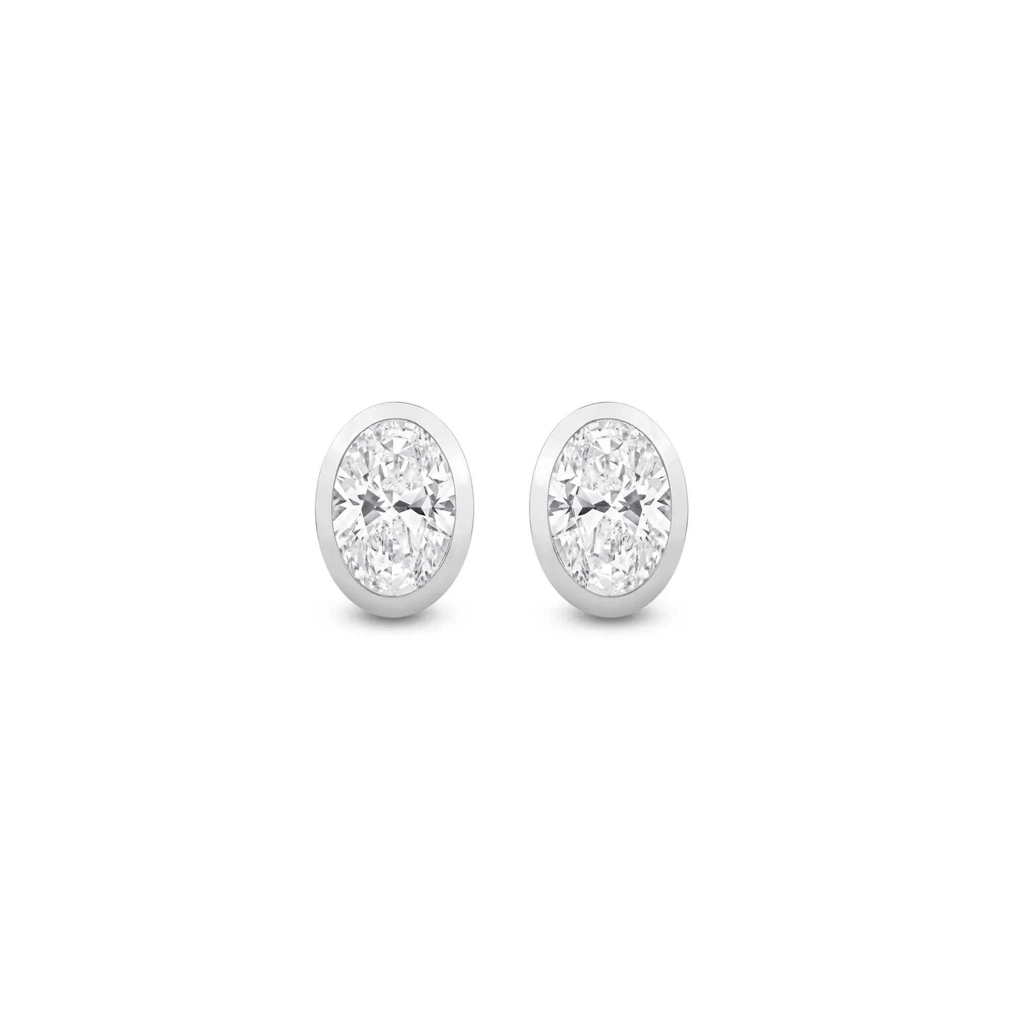 1/2 CT. Tw. Lab Grown Diamond Oval-Shaped Bezel-Set Solitaire Stud Earrings 14K Yellow Gold White Size 6.00mm - Image 2