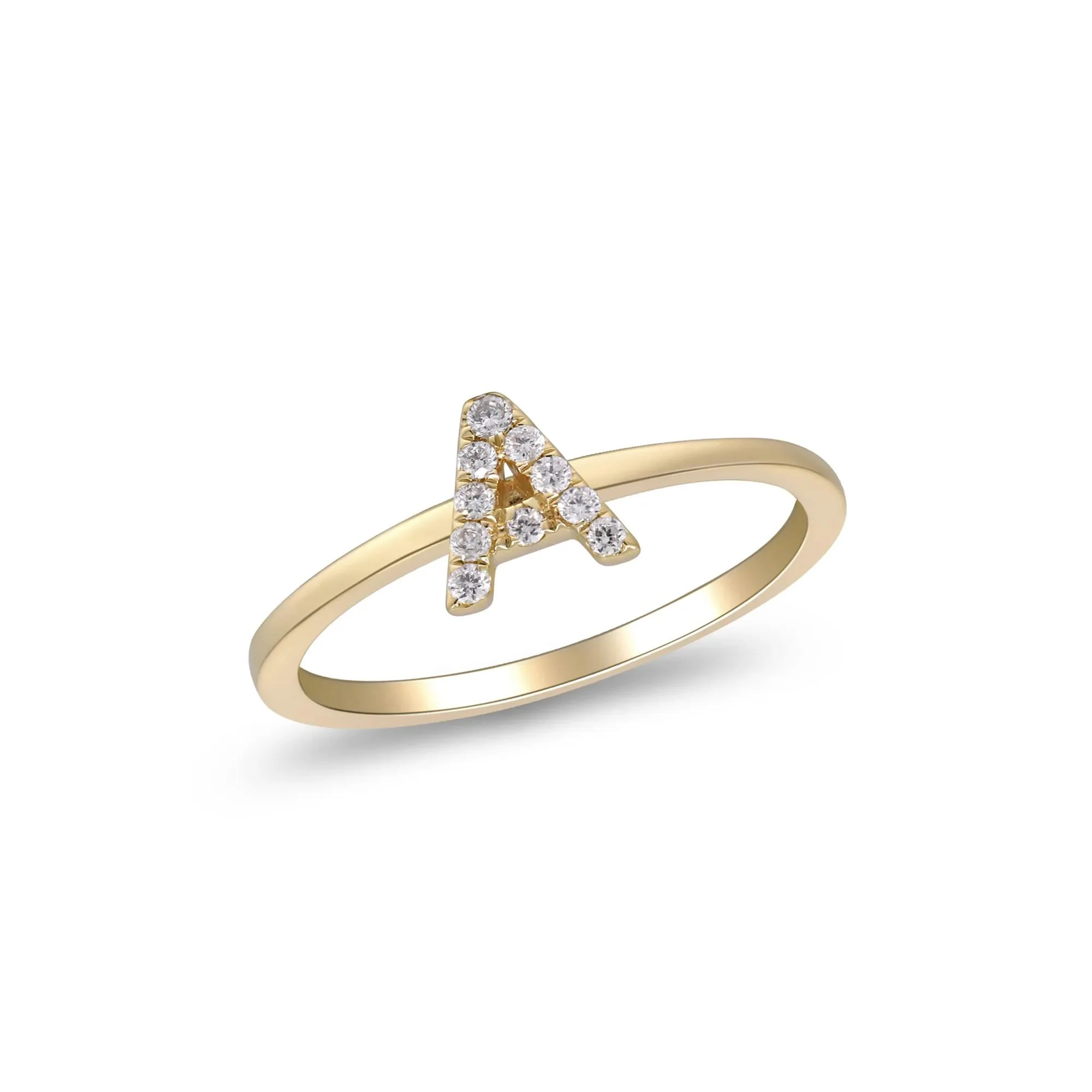 Diamond Accent "a" Initial Ring 10K Yellow Gold Round Brilliant Cut Size 7 2mm - Image 4