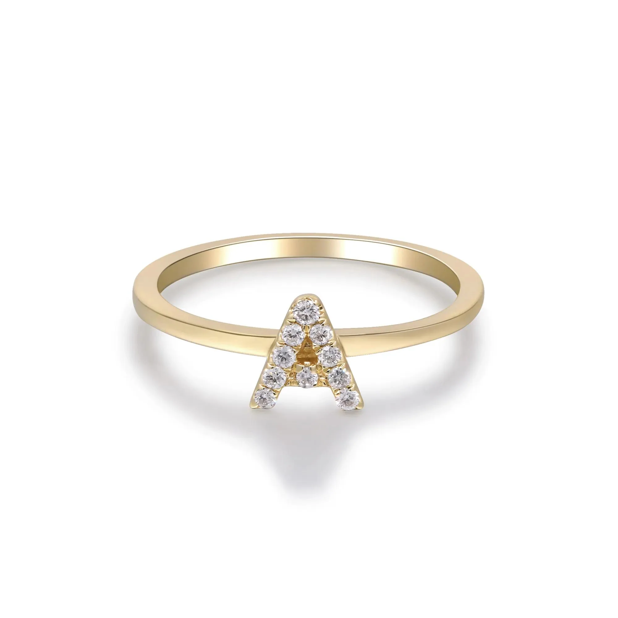 Diamond Accent "a" Initial Ring 10K Yellow Gold Round Brilliant Cut Size 7 2mm - Image 5