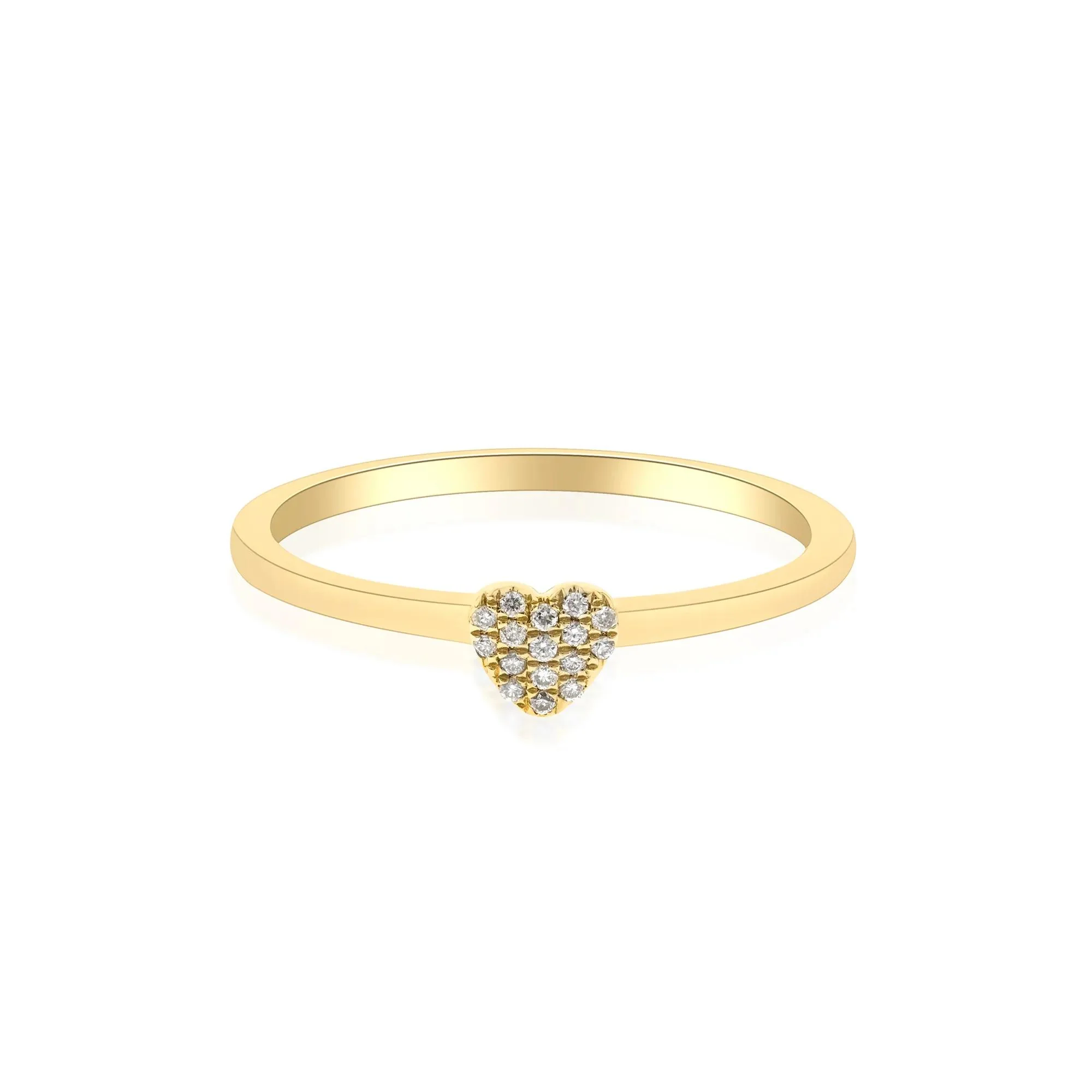 Diamond Accent Heart Ring 10K Yellow Gold Round Brilliant Cut Size 9 2mm