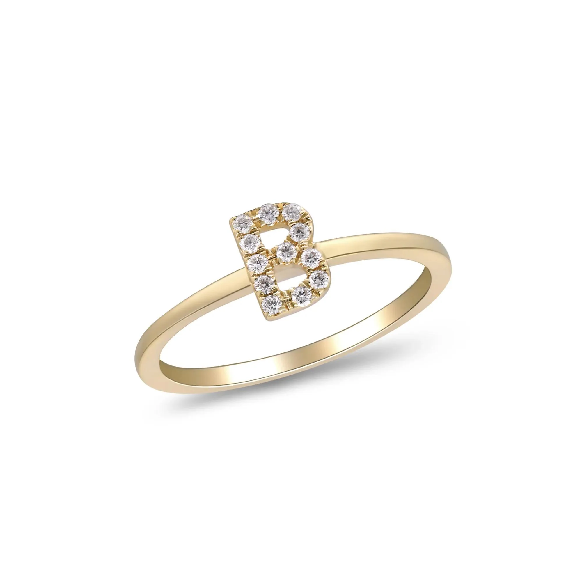 Diamond Accent "b" Initial Ring 10K Yellow Gold Round Brilliant Cut Size 7 2mm - Image 4