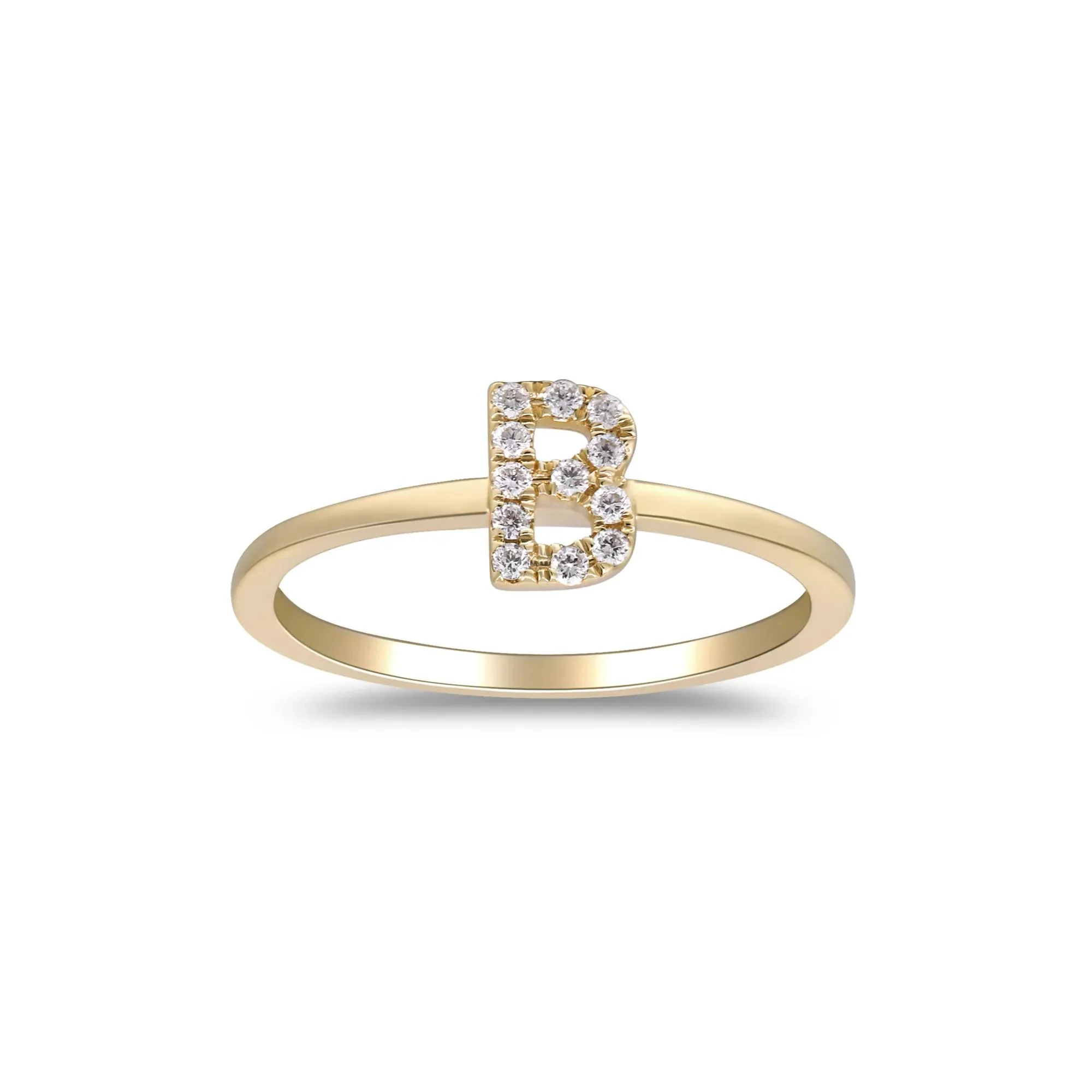 Diamond Accent "b" Initial Ring 10K Yellow Gold Round Brilliant Cut Size 8 2mm