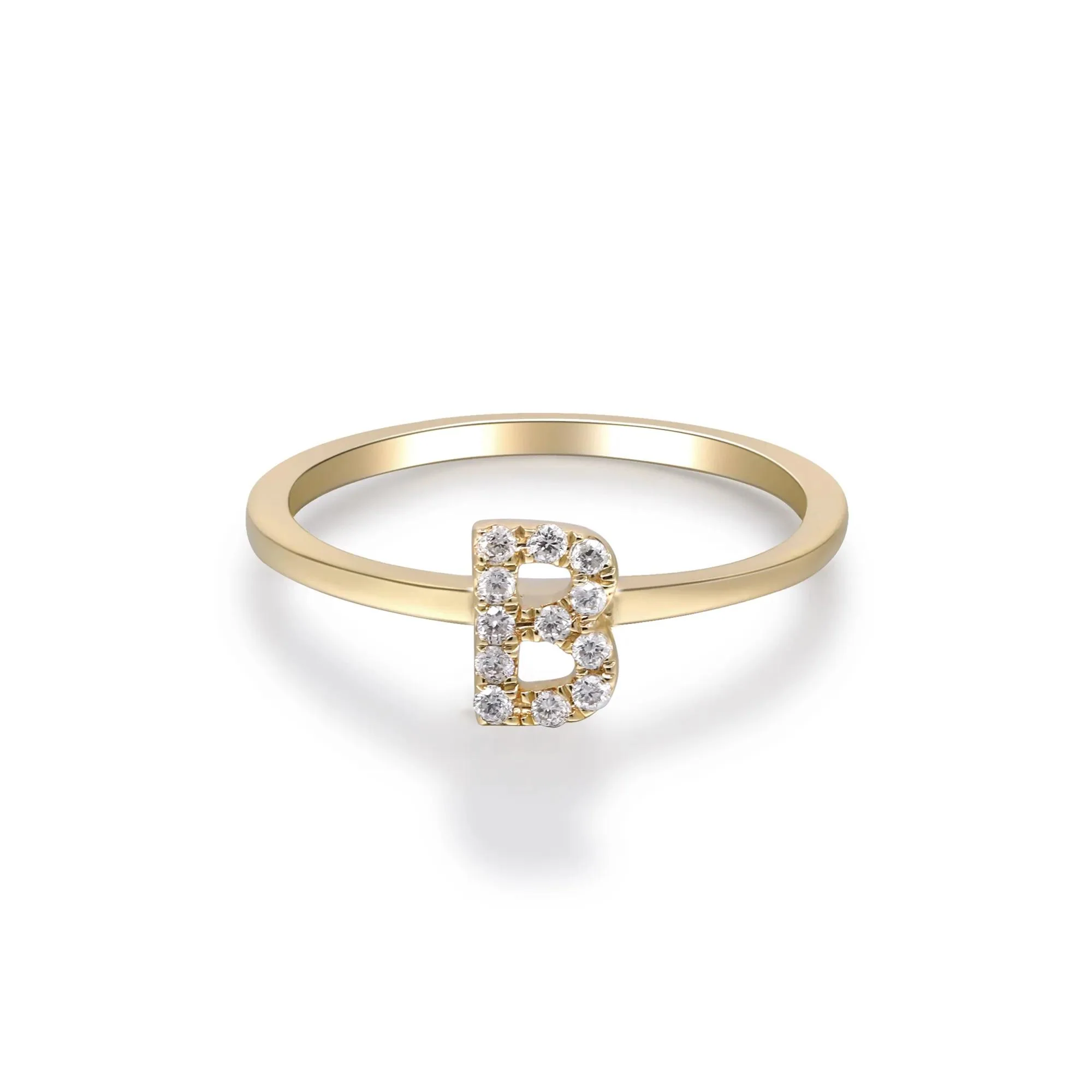 Diamond Accent "b" Initial Ring 10K Yellow Gold Round Brilliant Cut Size 9 2mm - Image 5