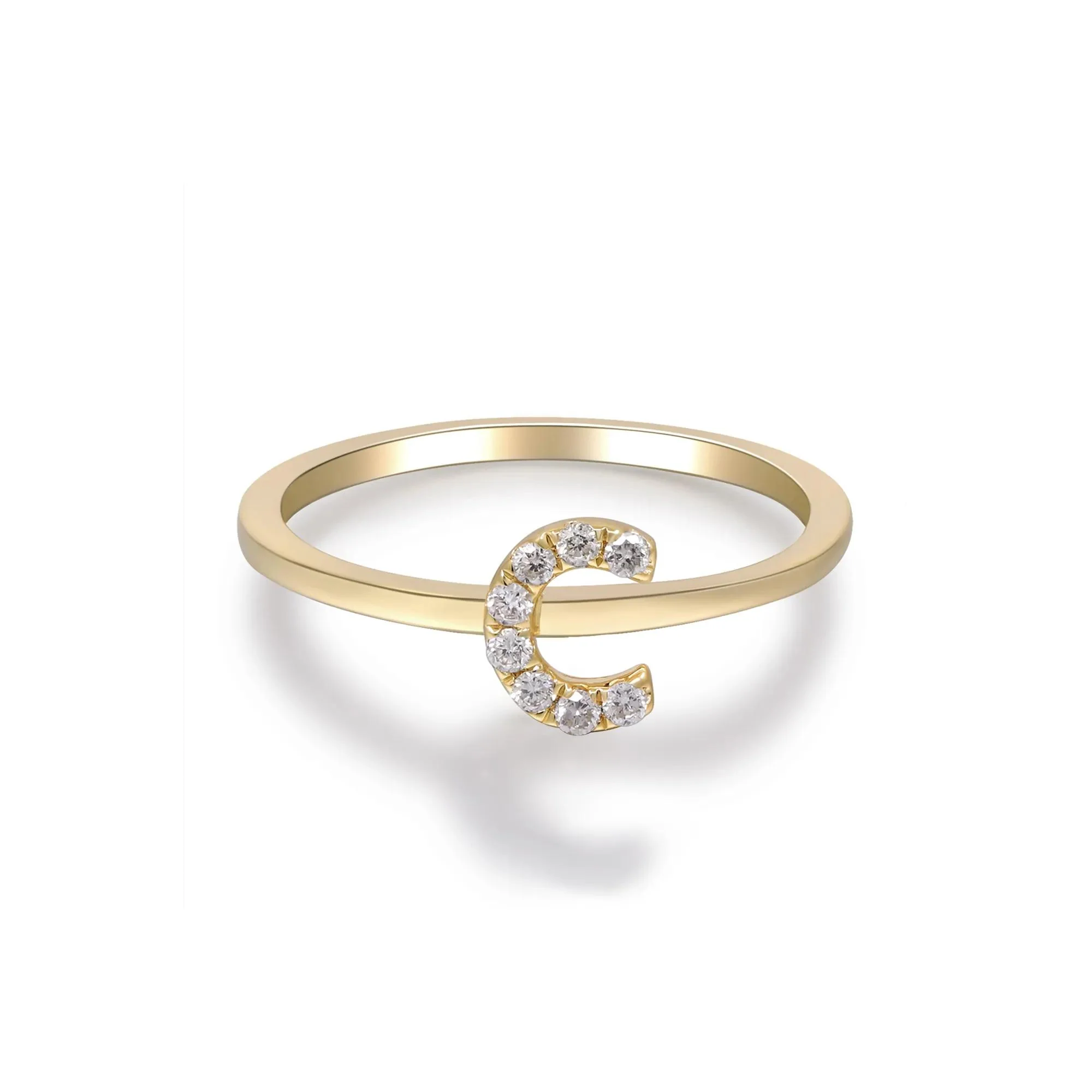 Diamond Accent "c" Initial Ring 10K Yellow Gold Round Brilliant Cut Size 6 2mm - Image 5