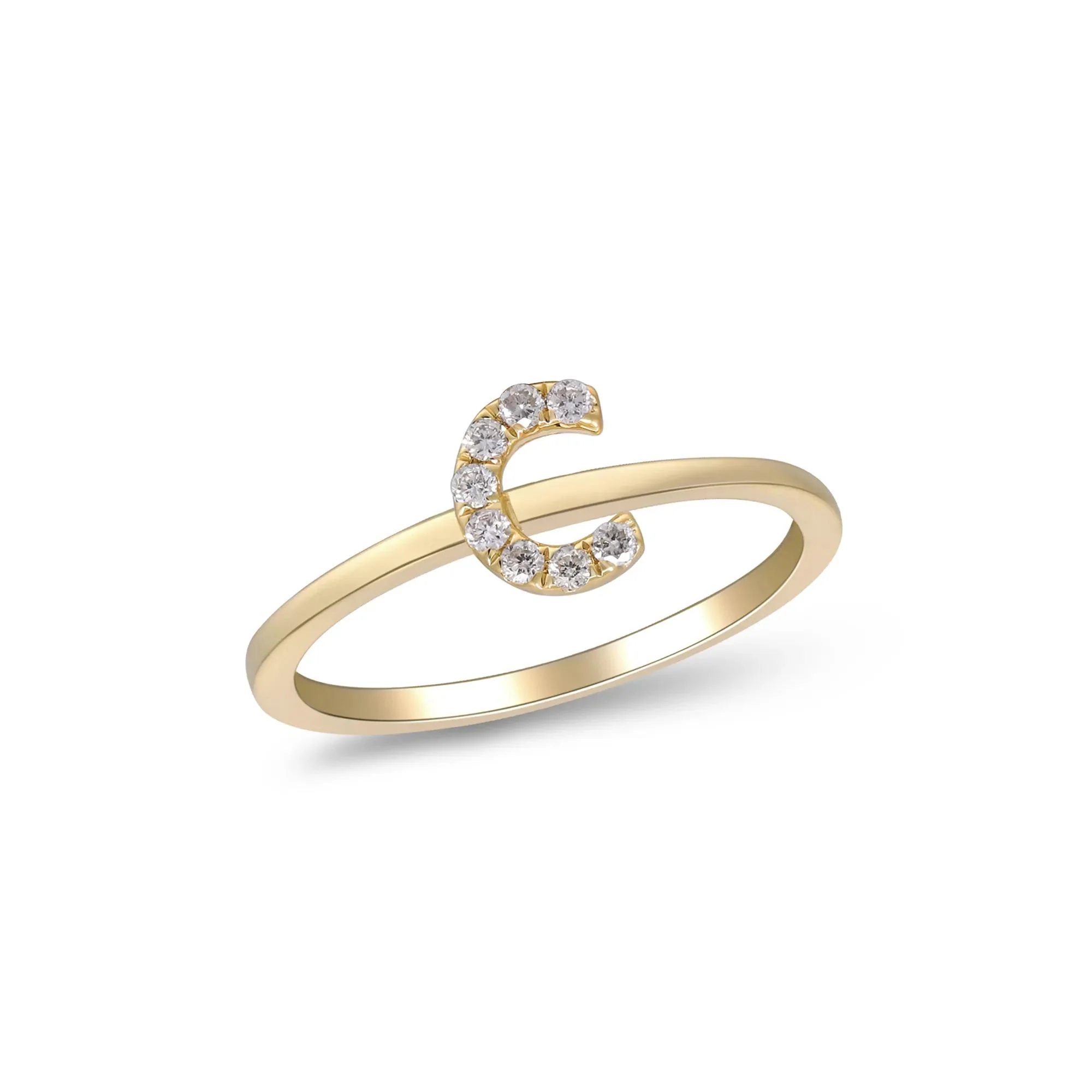Diamond Accent "c" Initial Ring 10K Yellow Gold Round Brilliant Cut Size 7 2mm - Image 4