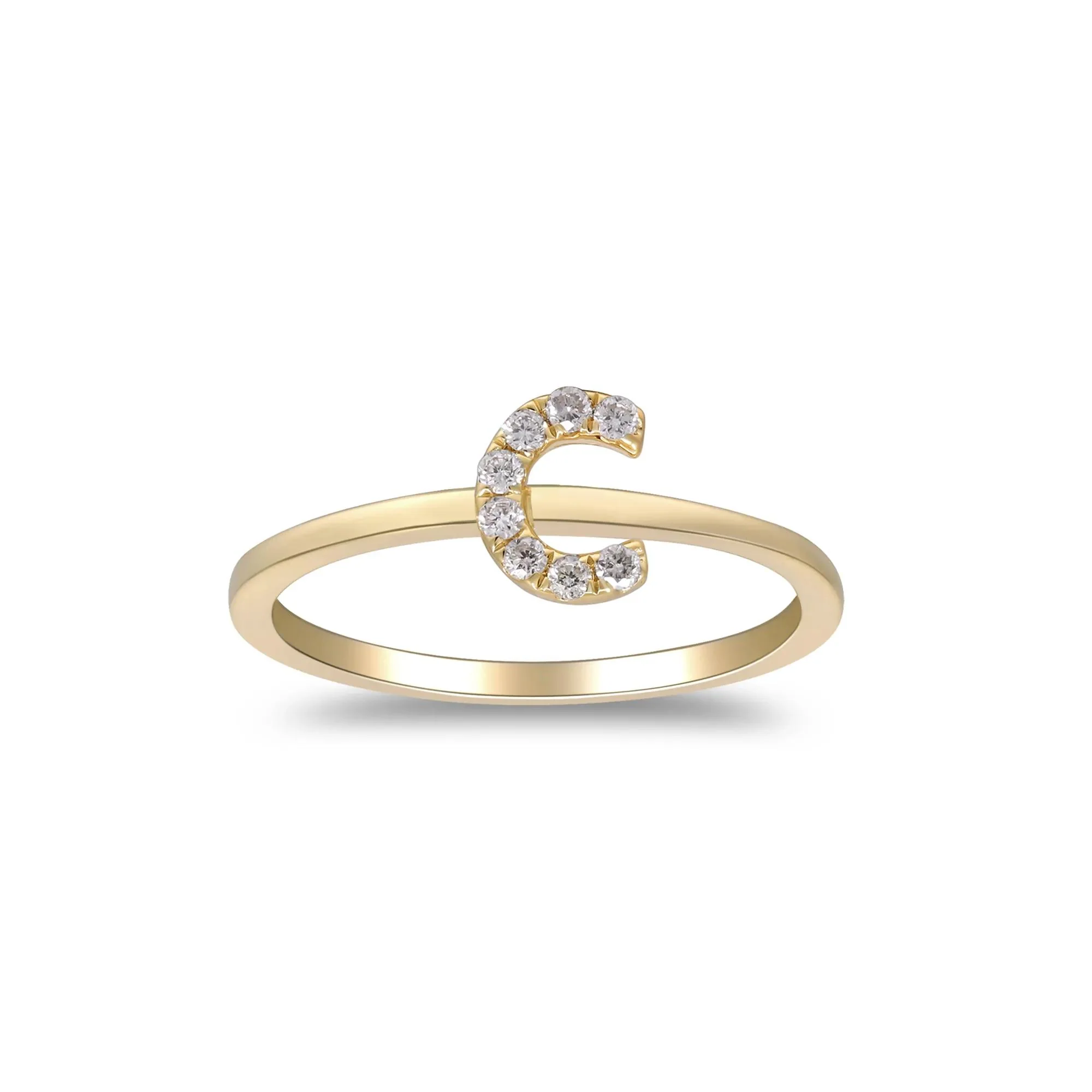 Diamond Accent "c" Initial Ring 10K Yellow Gold Round Brilliant Cut Size 8 2mm
