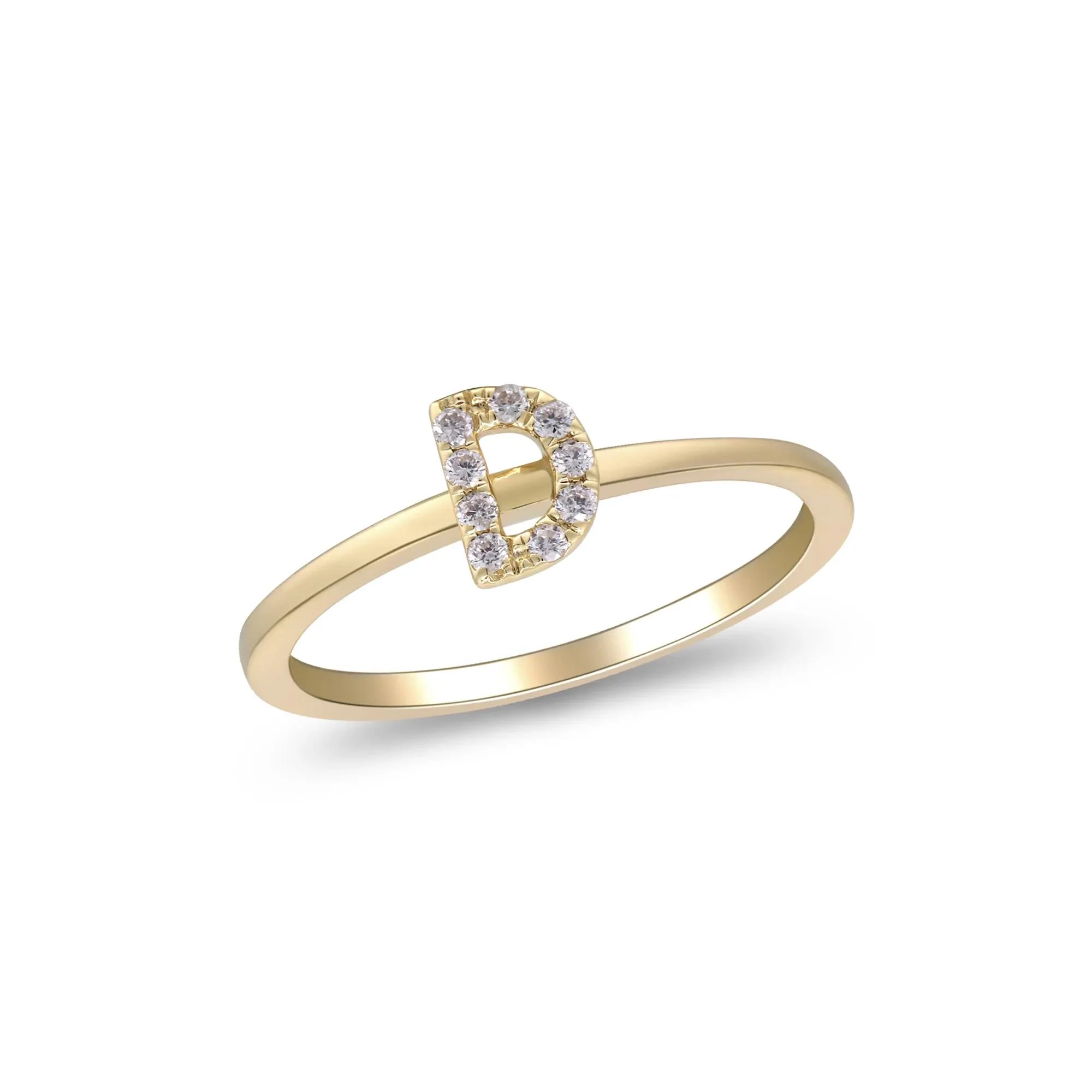 Diamond Accent "d" Initial Ring 10K Yellow Gold Round Brilliant Cut Size 7 2mm - Image 4