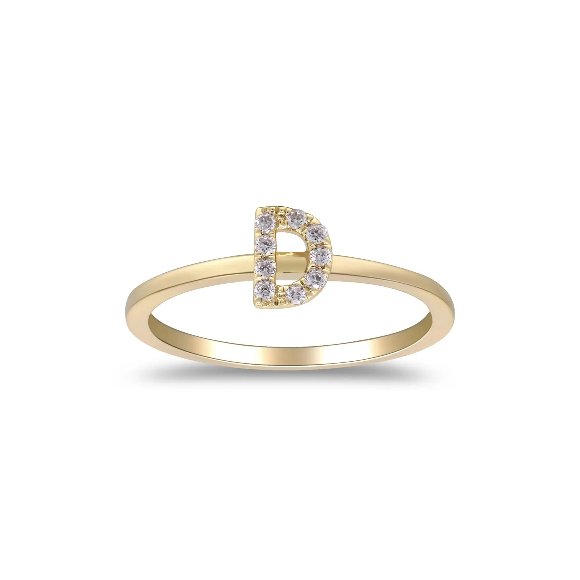 Diamond Accent "d" Initial Ring 10K Yellow Gold Round Brilliant Cut Size 8 2mm