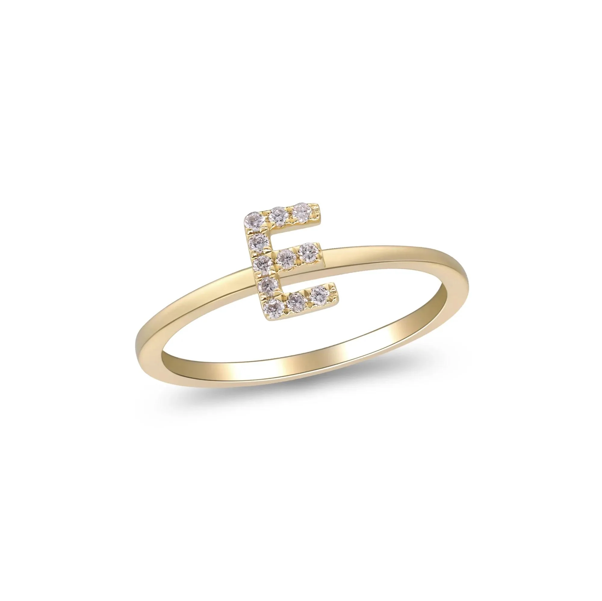 Diamond Accent "e" Initial Ring 10K Yellow Gold Round Brilliant Cut Size 5 2mm - Image 4