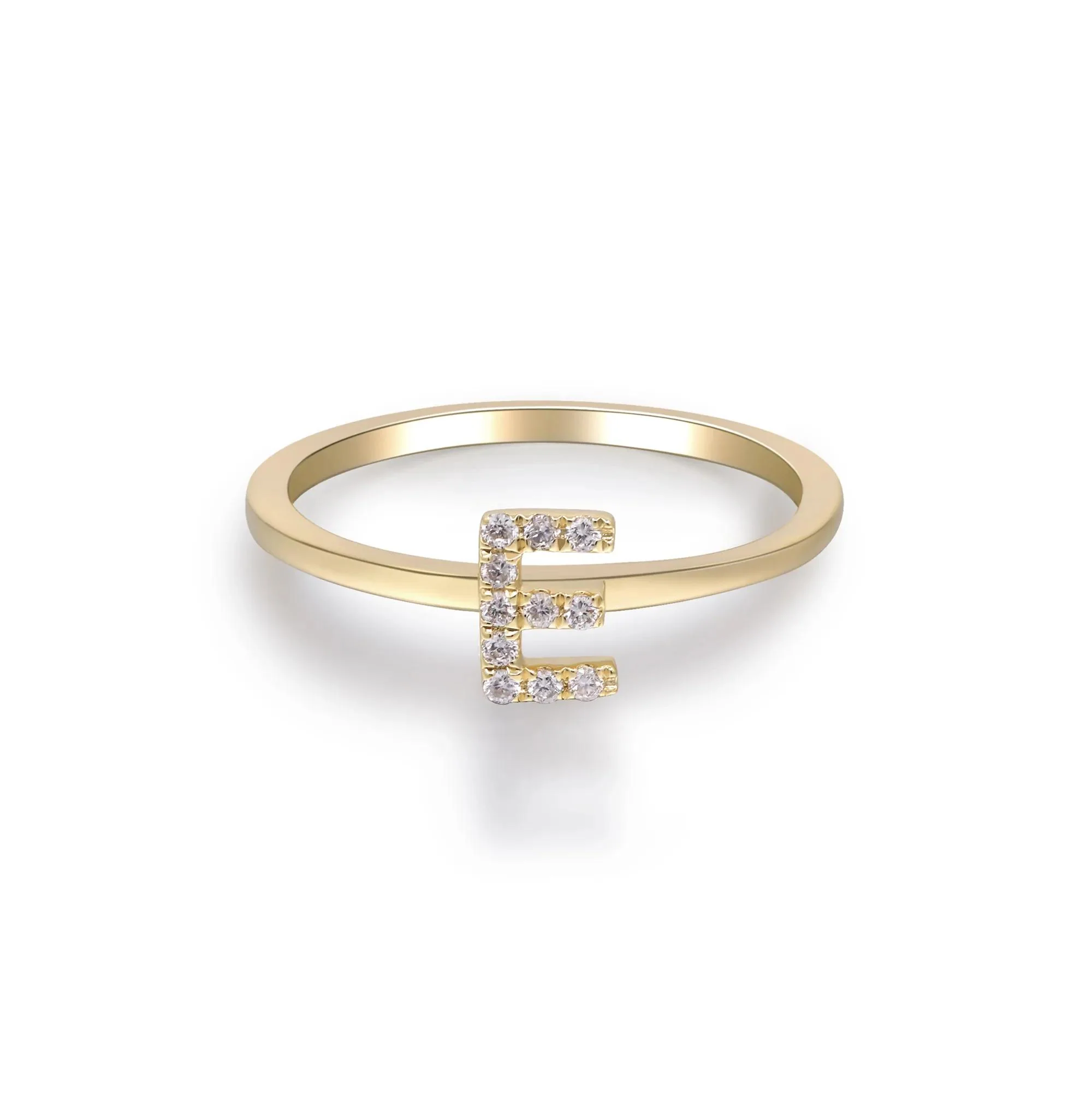 Diamond Accent "e" Initial Ring 10K Yellow Gold Round Brilliant Cut Size 6 2mm - Image 5