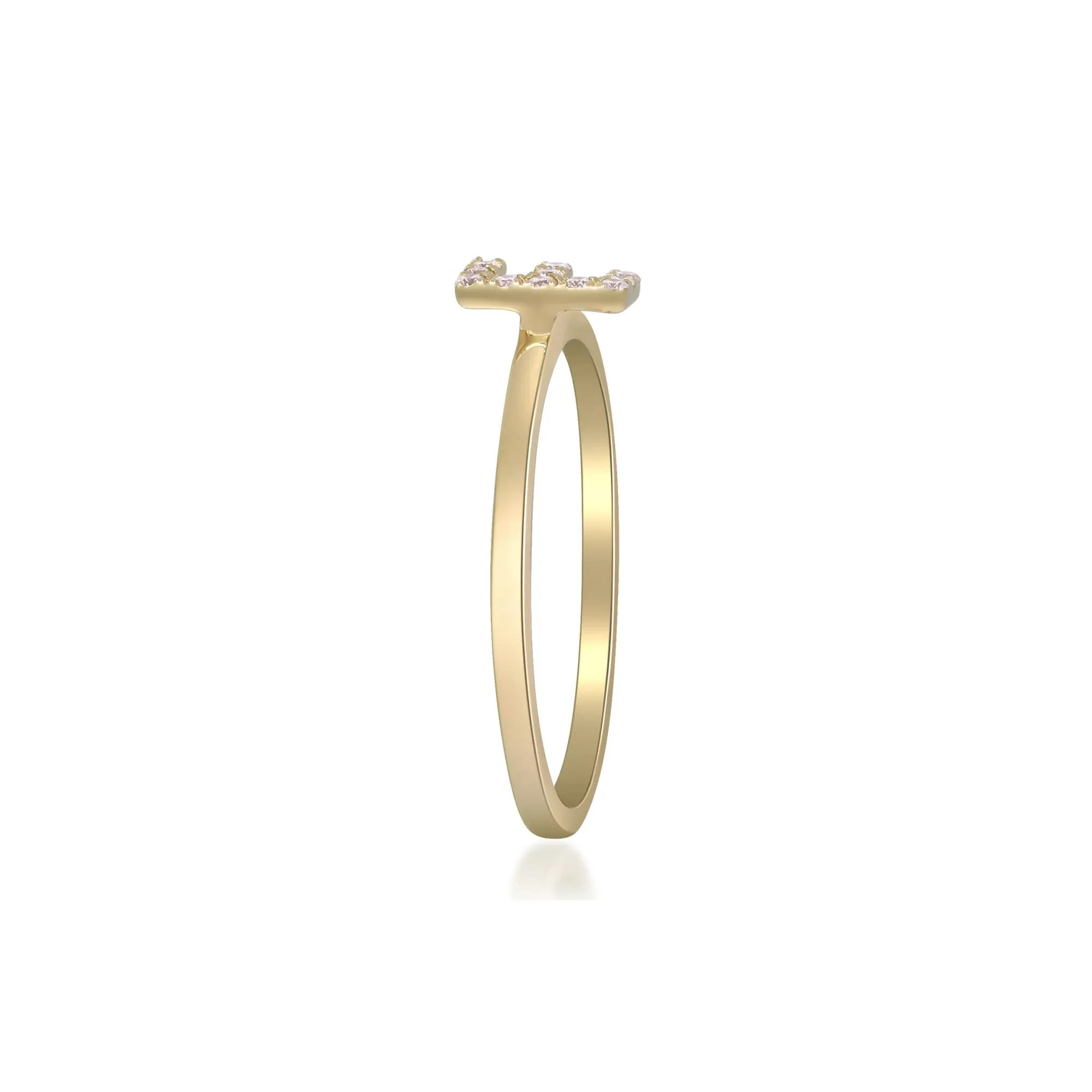 Diamond Accent "e" Initial Ring 10K Yellow Gold Round Brilliant Cut Size 7 2mm - Image 3