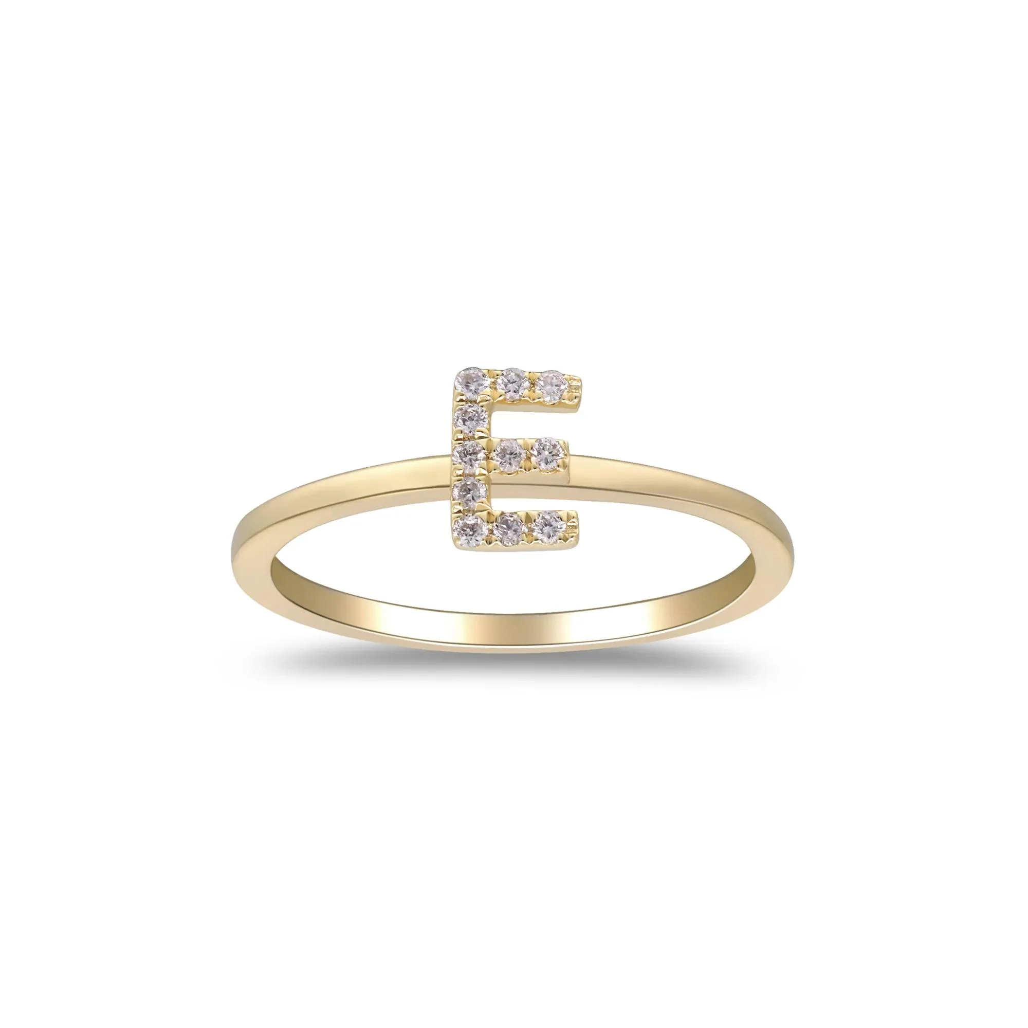 Diamond Accent "e" Initial Ring 10K Yellow Gold Round Brilliant Cut Size 8 2mm