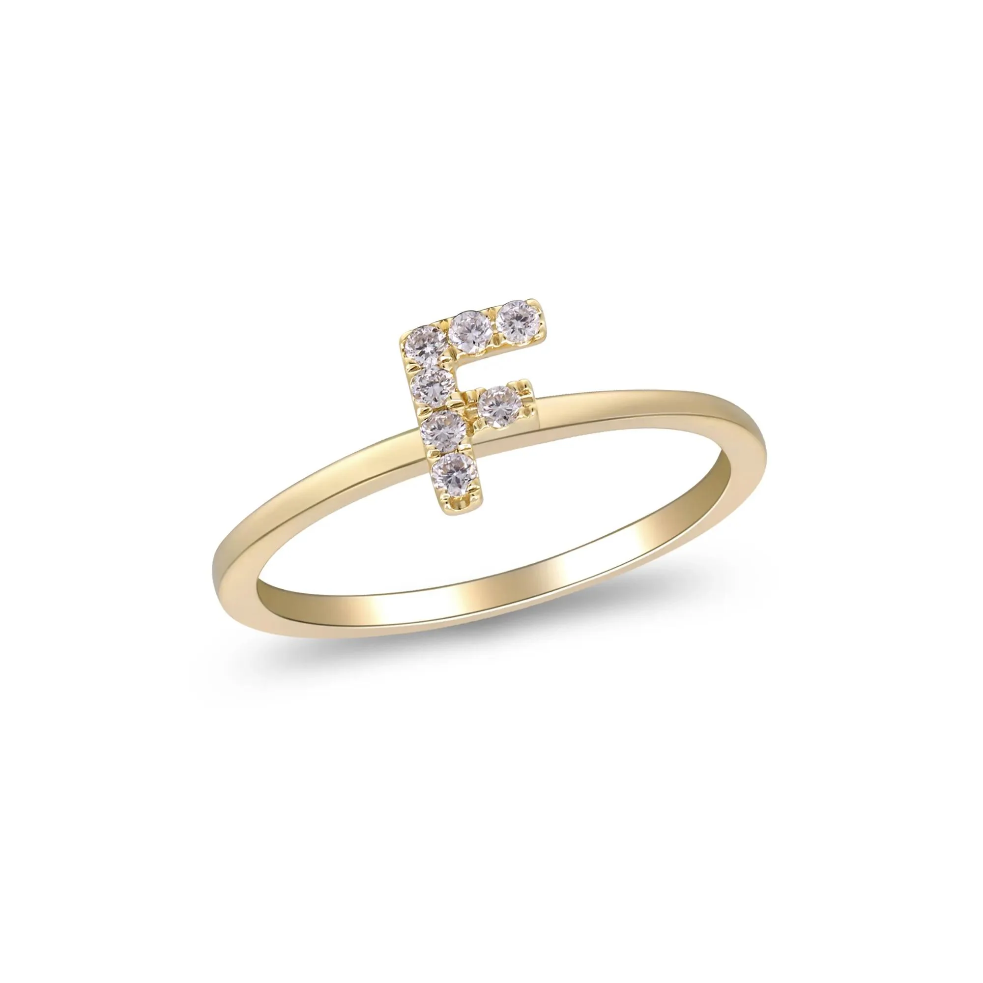 Diamond Accent "f" Initial Ring 10K Yellow Gold Round Brilliant Cut Size 6 2mm - Image 4