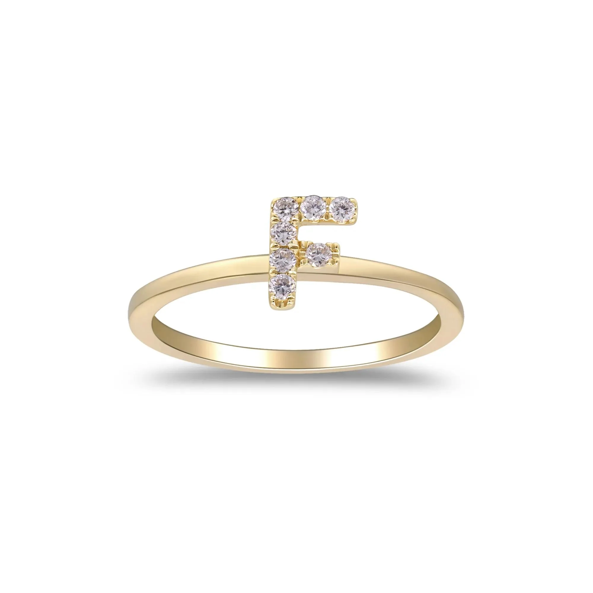 Diamond Accent "f" Initial Ring 10K Yellow Gold Round Brilliant Cut Size 7 2mm