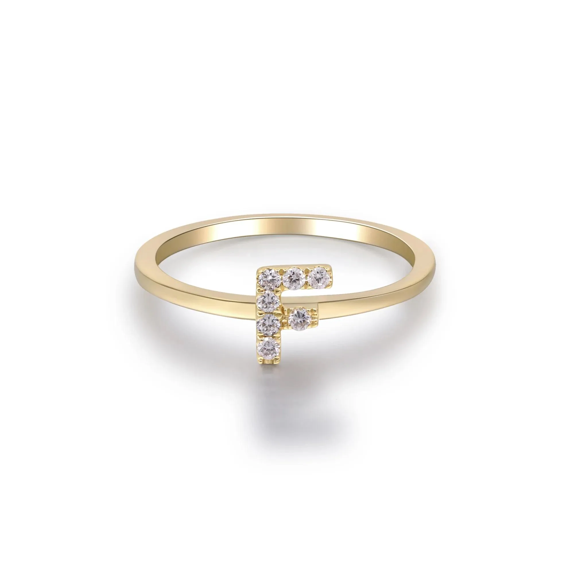 Diamond Accent "f" Initial Ring 10K Yellow Gold Round Brilliant Cut Size 7 2mm - Image 5