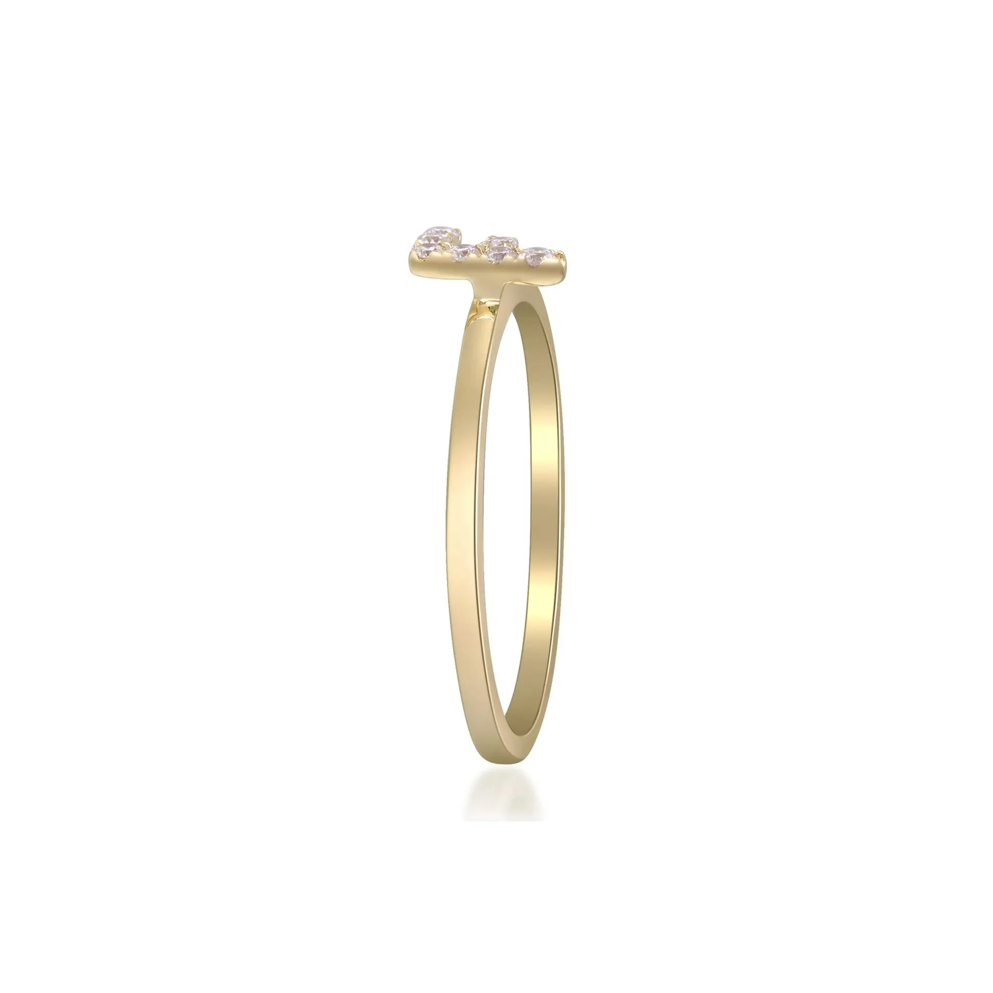 Diamond Accent "f" Initial Ring 10K Yellow Gold Round Brilliant Cut Size 8 2mm - Image 3