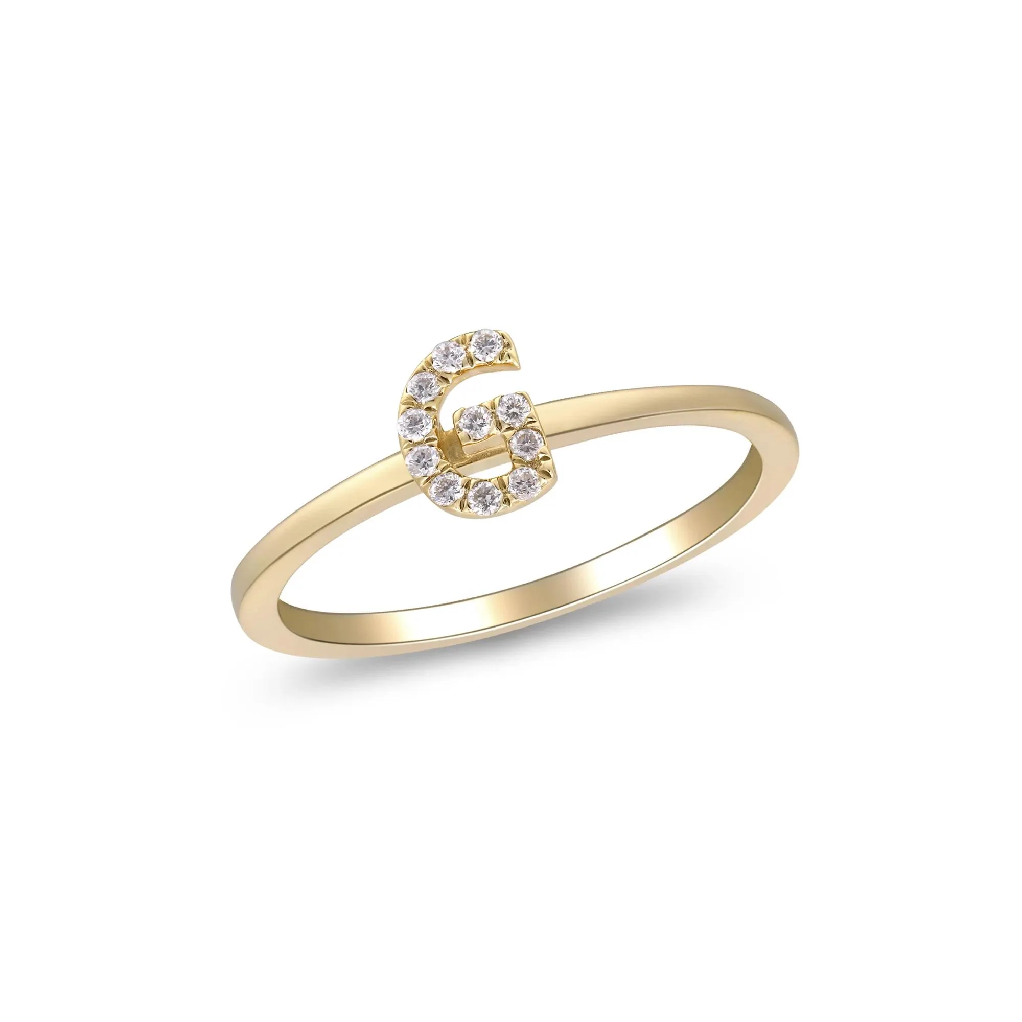 Diamond Accent "g" Initial Ring 10K Yellow Gold Round Brilliant Cut Size 6 2mm - Image 4