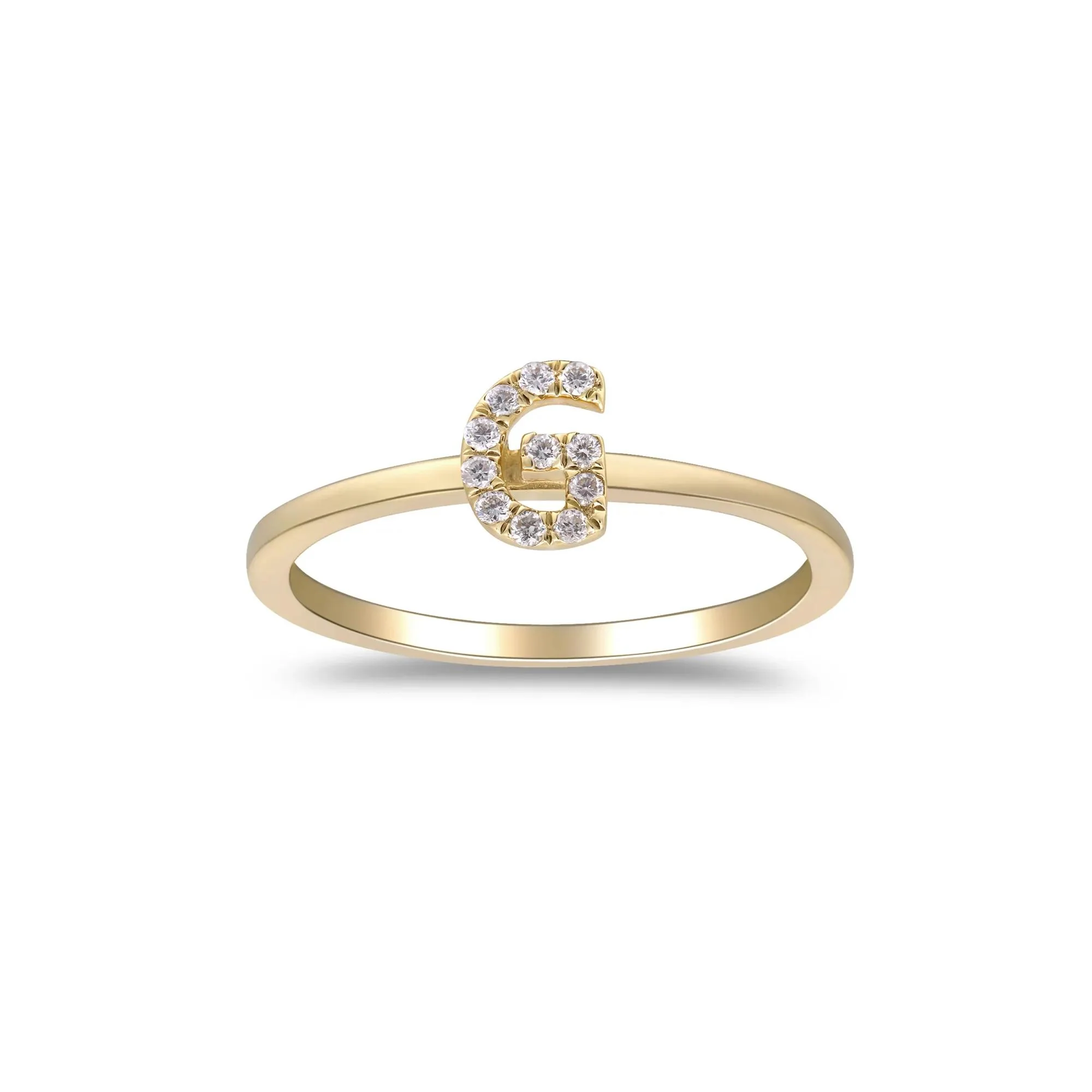 Diamond Accent "g" Initial Ring 10K Yellow Gold Round Brilliant Cut Size 8 2mm