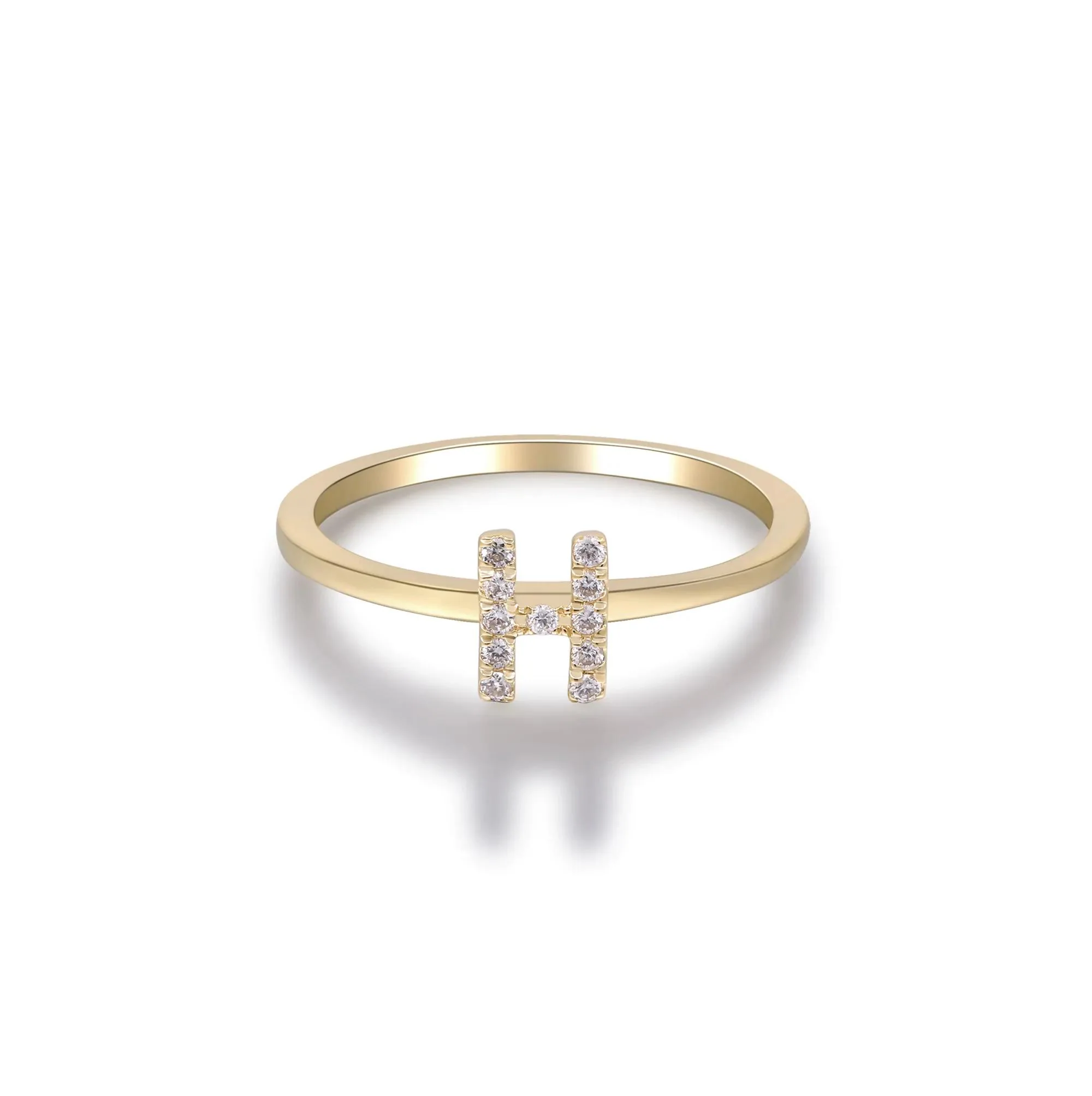 Diamond Accent "h" Initial Ring 10K Yellow Gold Round Brilliant Cut Size 5 2mm - Image 5