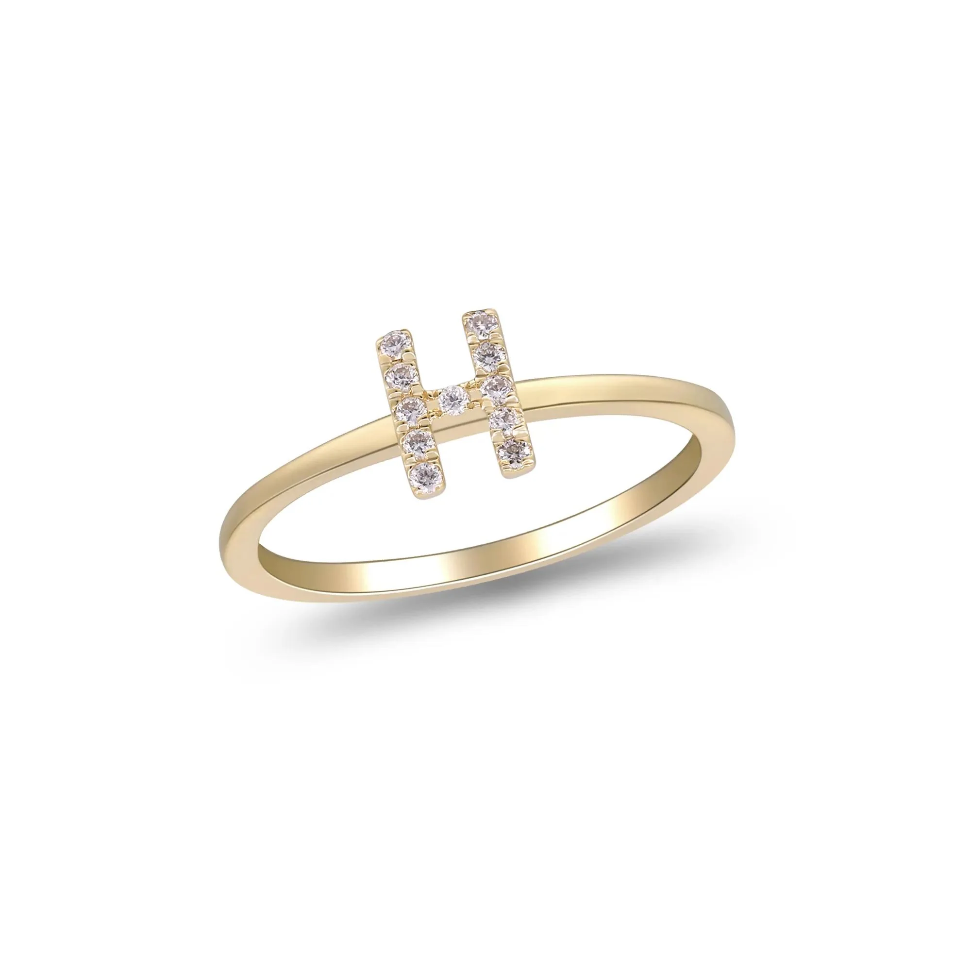 Diamond Accent "h" Initial Ring 10K Yellow Gold Round Brilliant Cut Size 8 2mm - Image 4