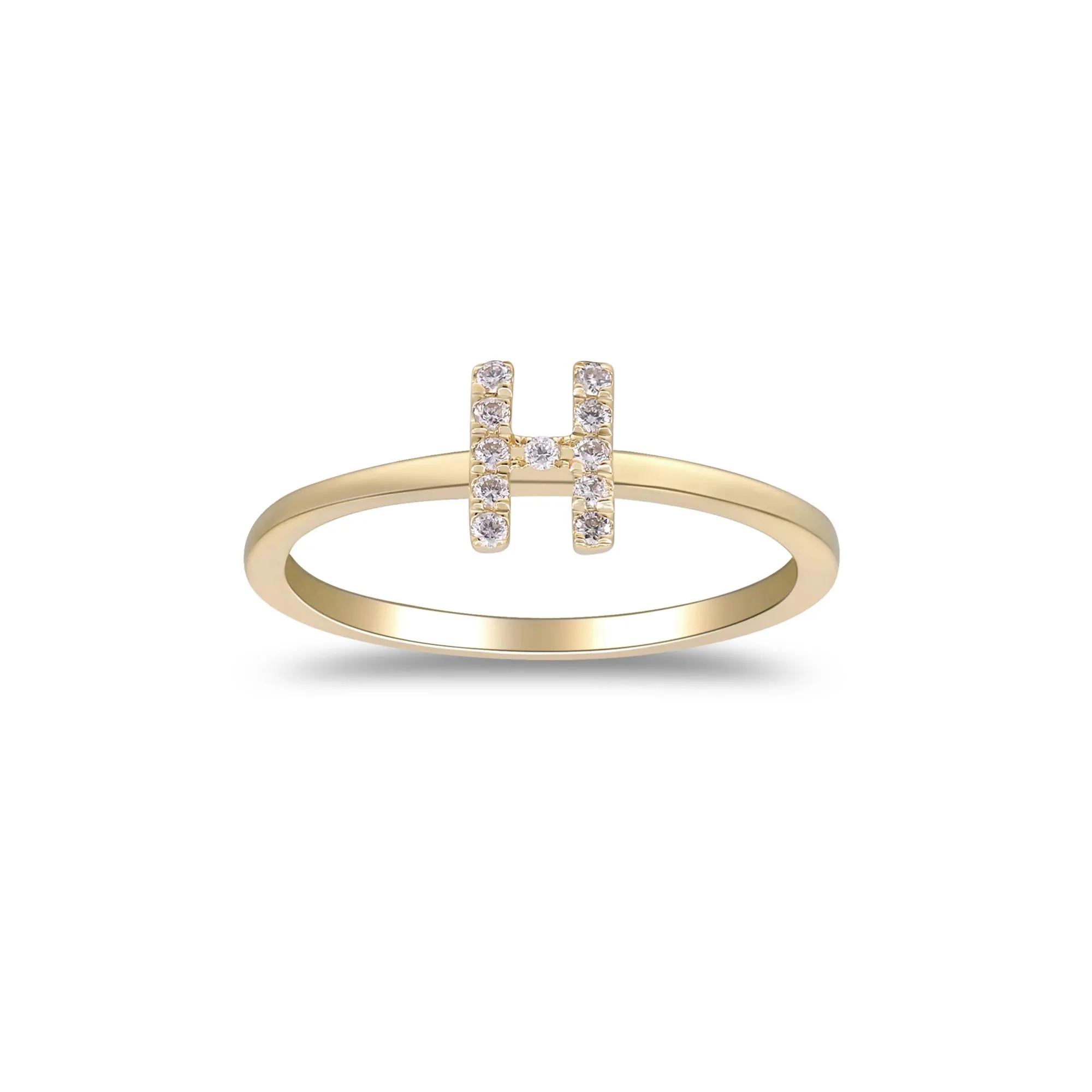 Diamond Accent "h" Initial Ring 10K Yellow Gold Round Brilliant Cut Size 9 2mm