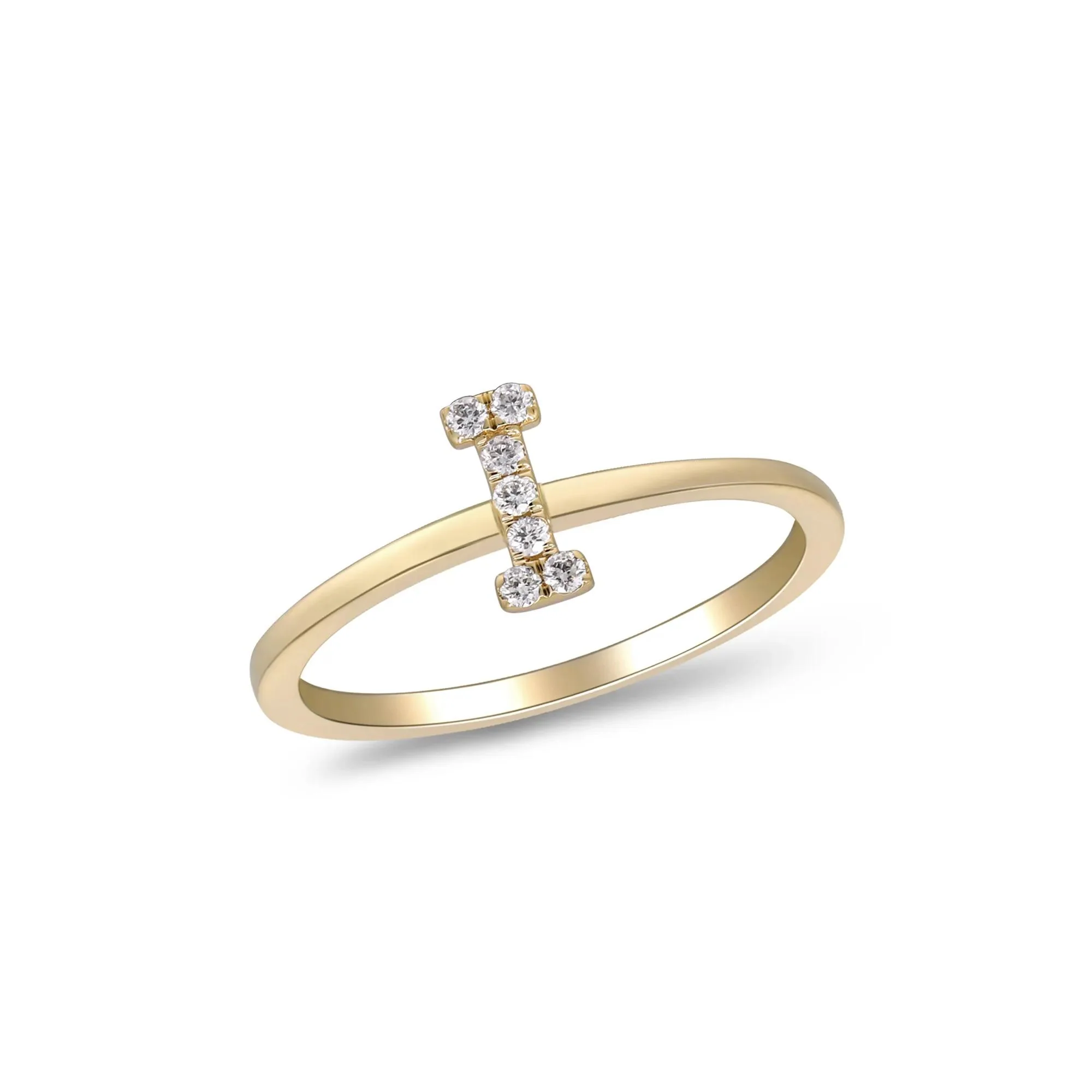 Diamond Accent "i" Initial Ring 10K Yellow Gold Round Brilliant Cut Size 5 2mm - Image 4