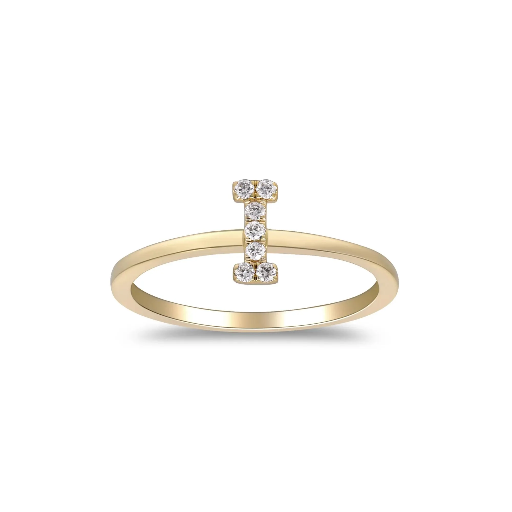 Diamond Accent "i" Initial Ring 10K Yellow Gold Round Brilliant Cut Size 8 2mm