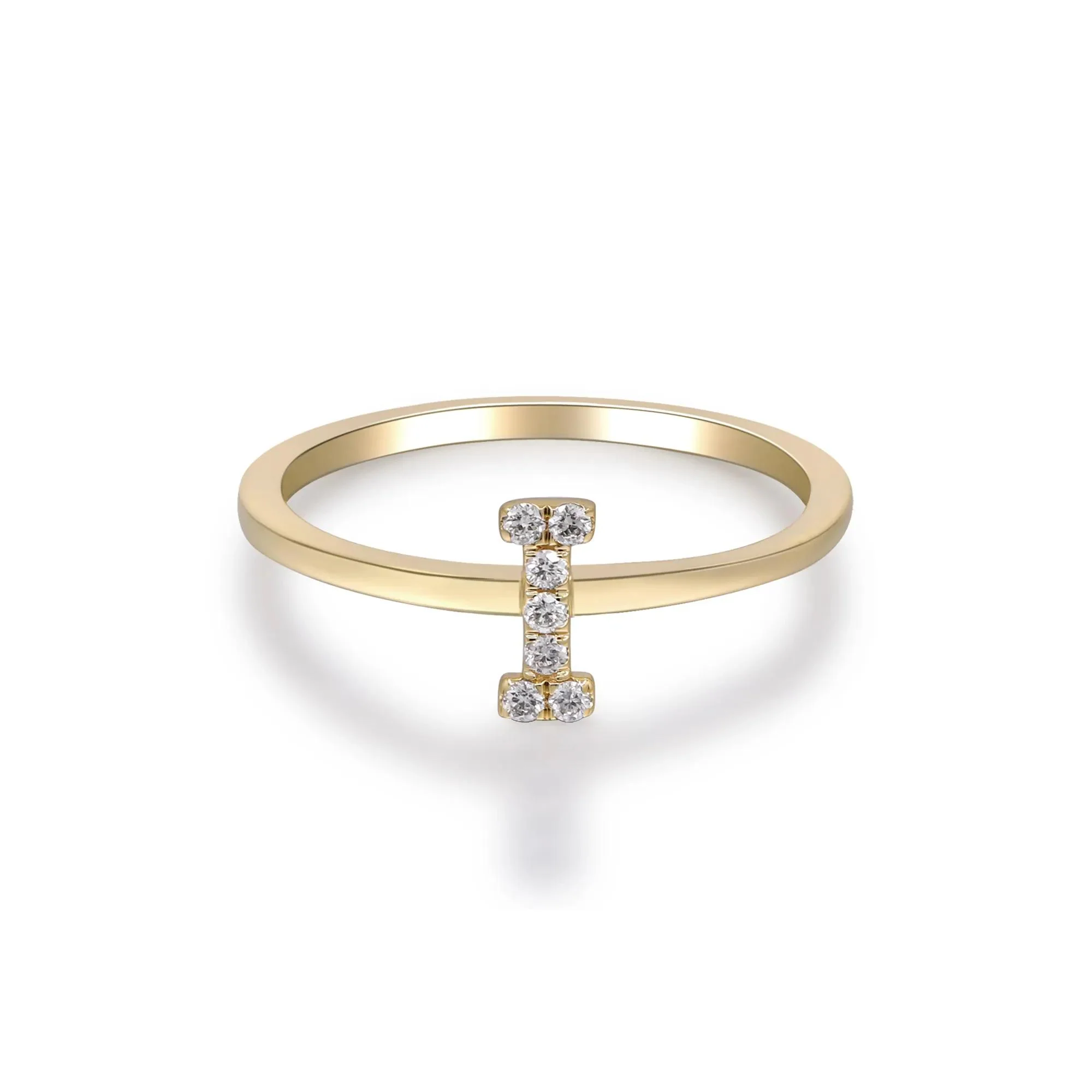 Diamond Accent "i" Initial Ring 10K Yellow Gold Round Brilliant Cut Size 8 2mm - Image 5