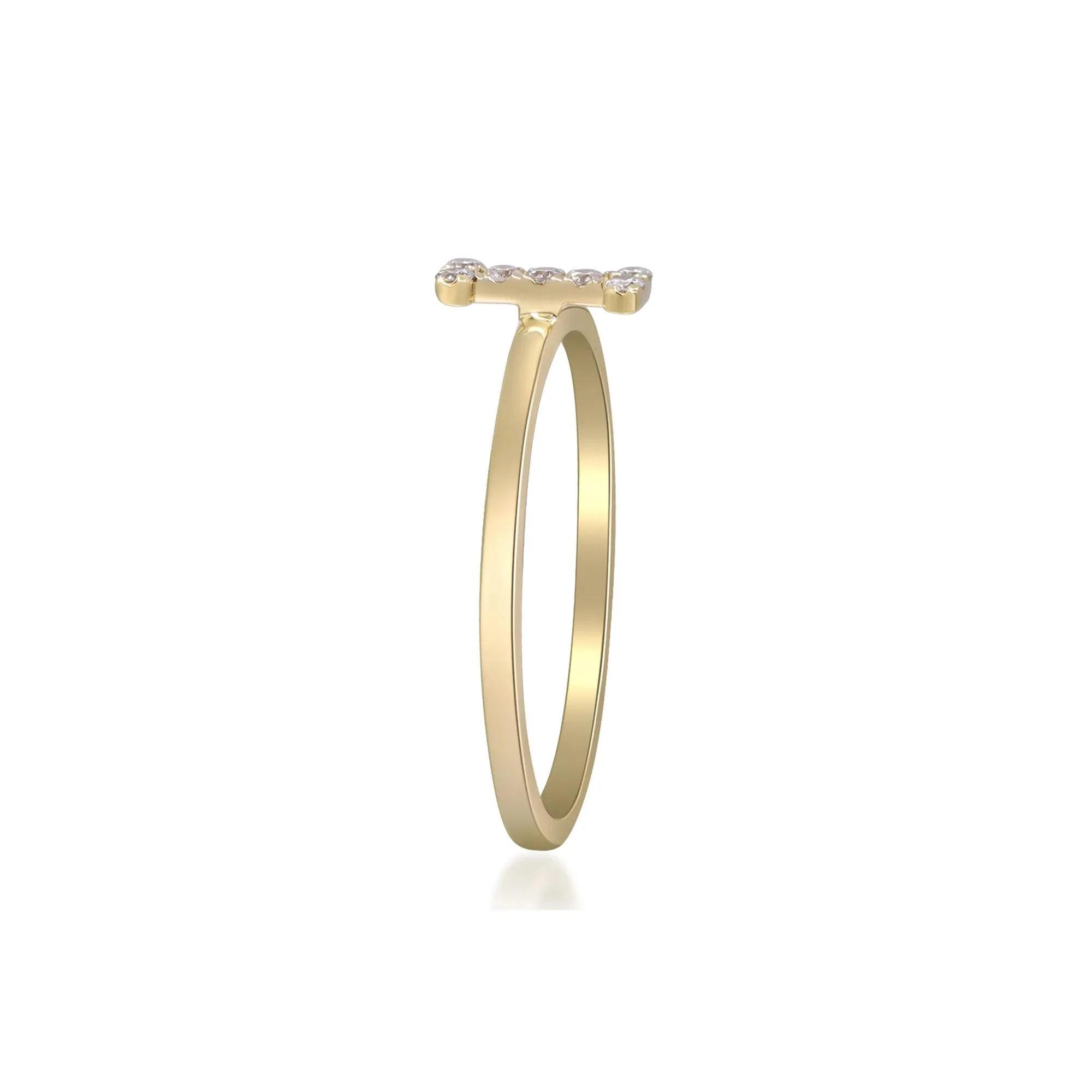 Diamond Accent "i" Initial Ring 10K Yellow Gold Round Brilliant Cut Size 9 2mm - Image 3
