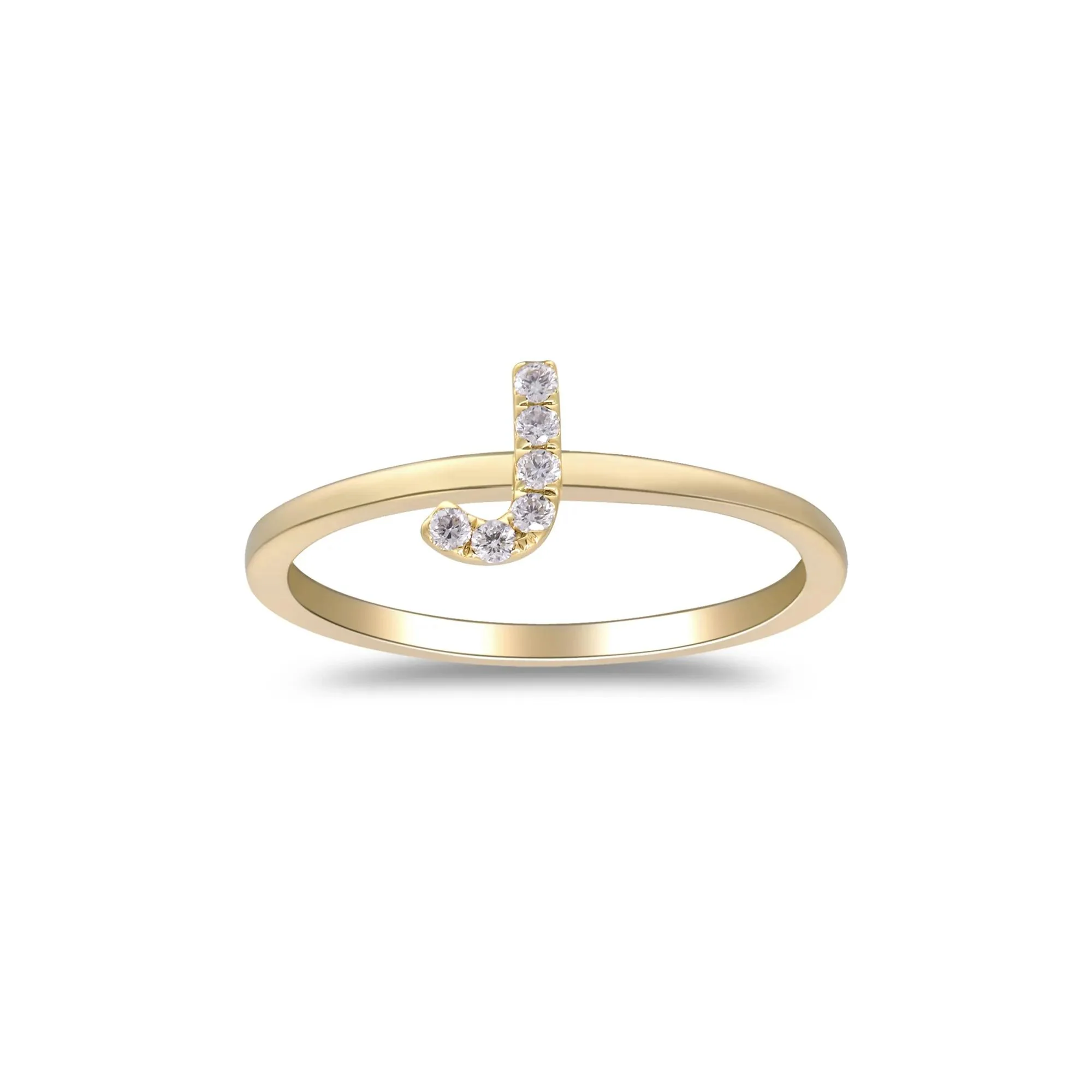 Diamond Accent "j" Initial Ring 10K Yellow Gold Round Brilliant Cut Size 5 2mm