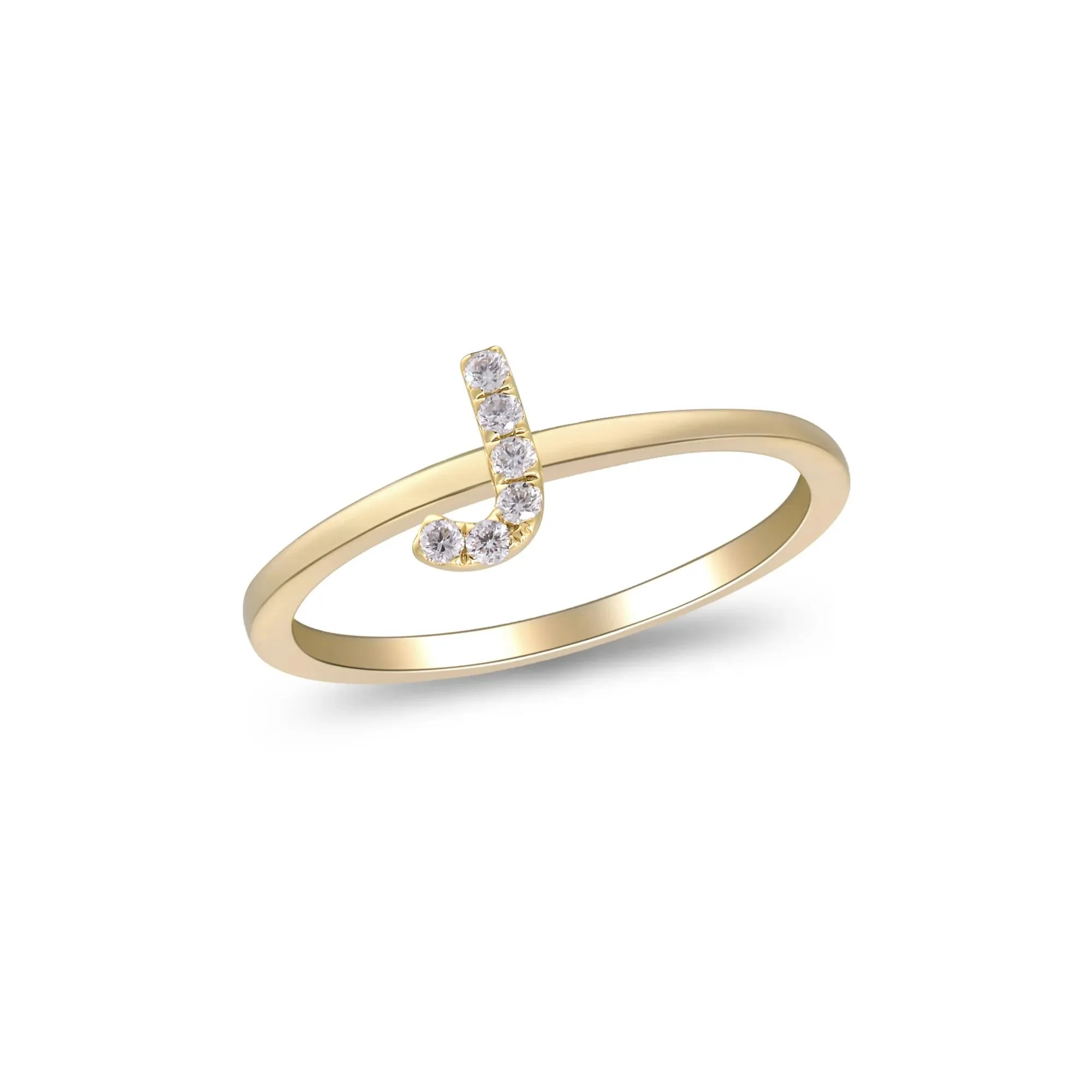 Diamond Accent "j" Initial Ring 10K Yellow Gold Round Brilliant Cut Size 8 2mm - Image 4