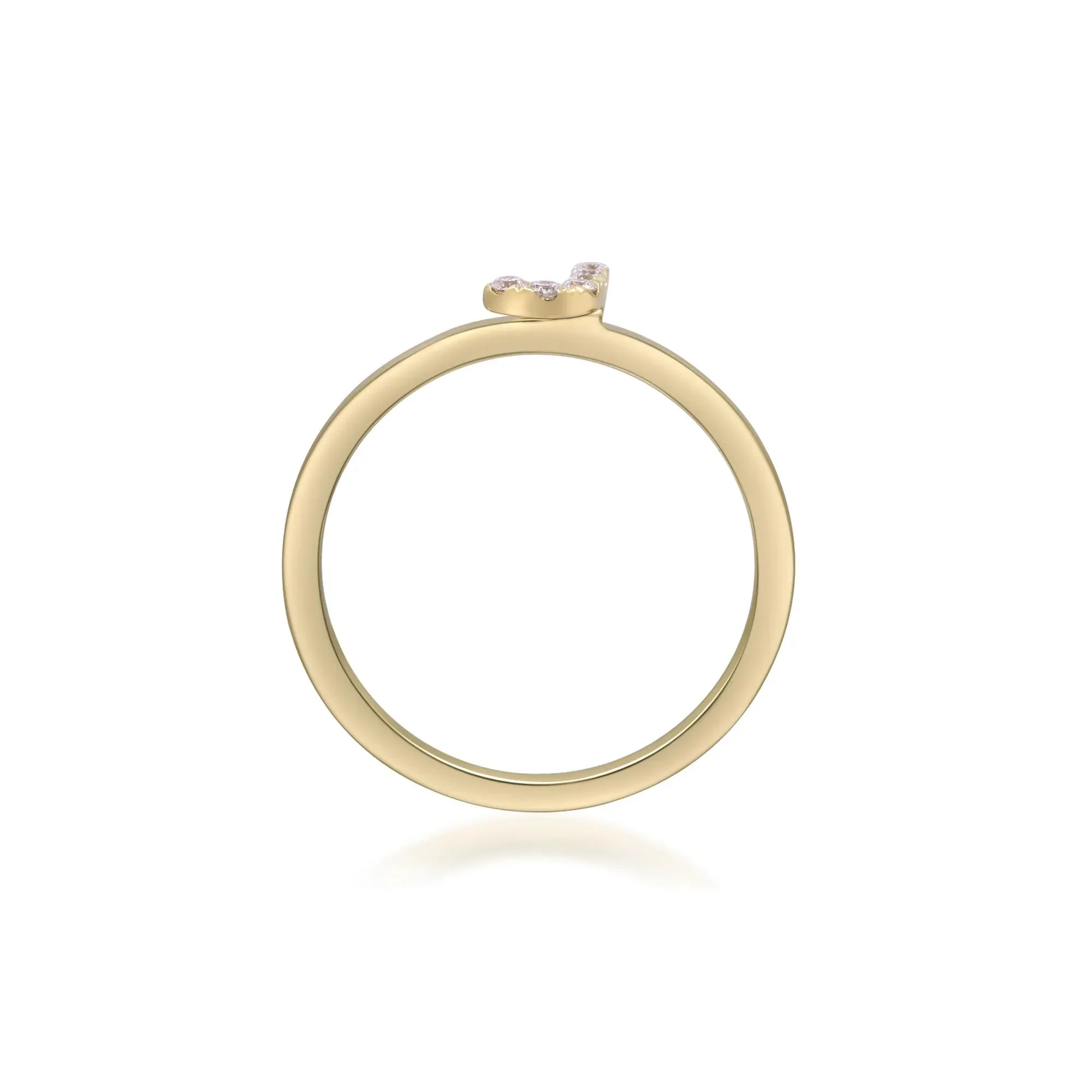 Diamond Accent "j" Initial Ring 10K Yellow Gold Round Brilliant Cut Size 9 2mm - Image 2
