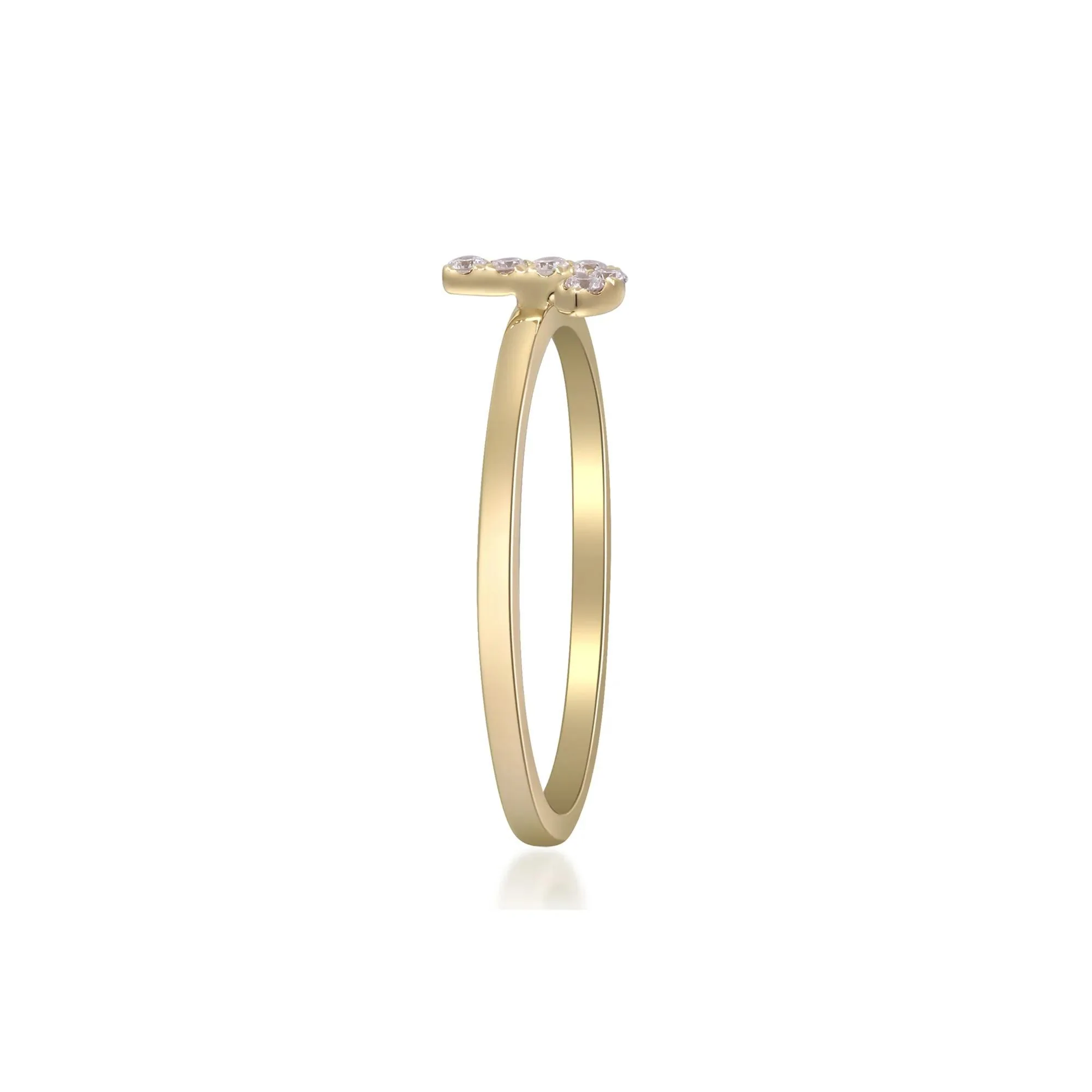 Diamond Accent "j" Initial Ring 10K Yellow Gold Round Brilliant Cut Size 9 2mm - Image 3