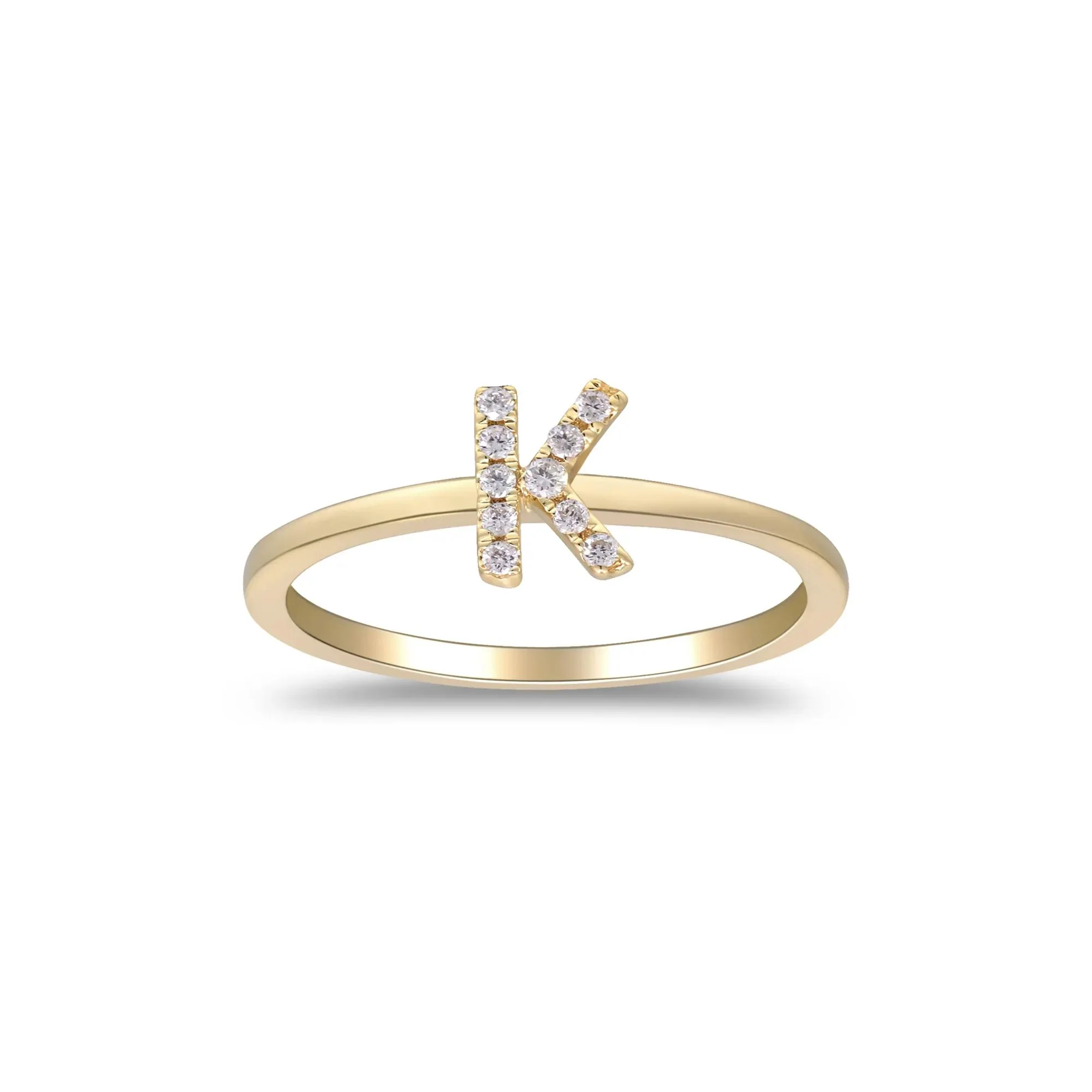 Diamond Accent "k" Initial Ring 10K Yellow Gold Round Brilliant Cut Size 6 2mm