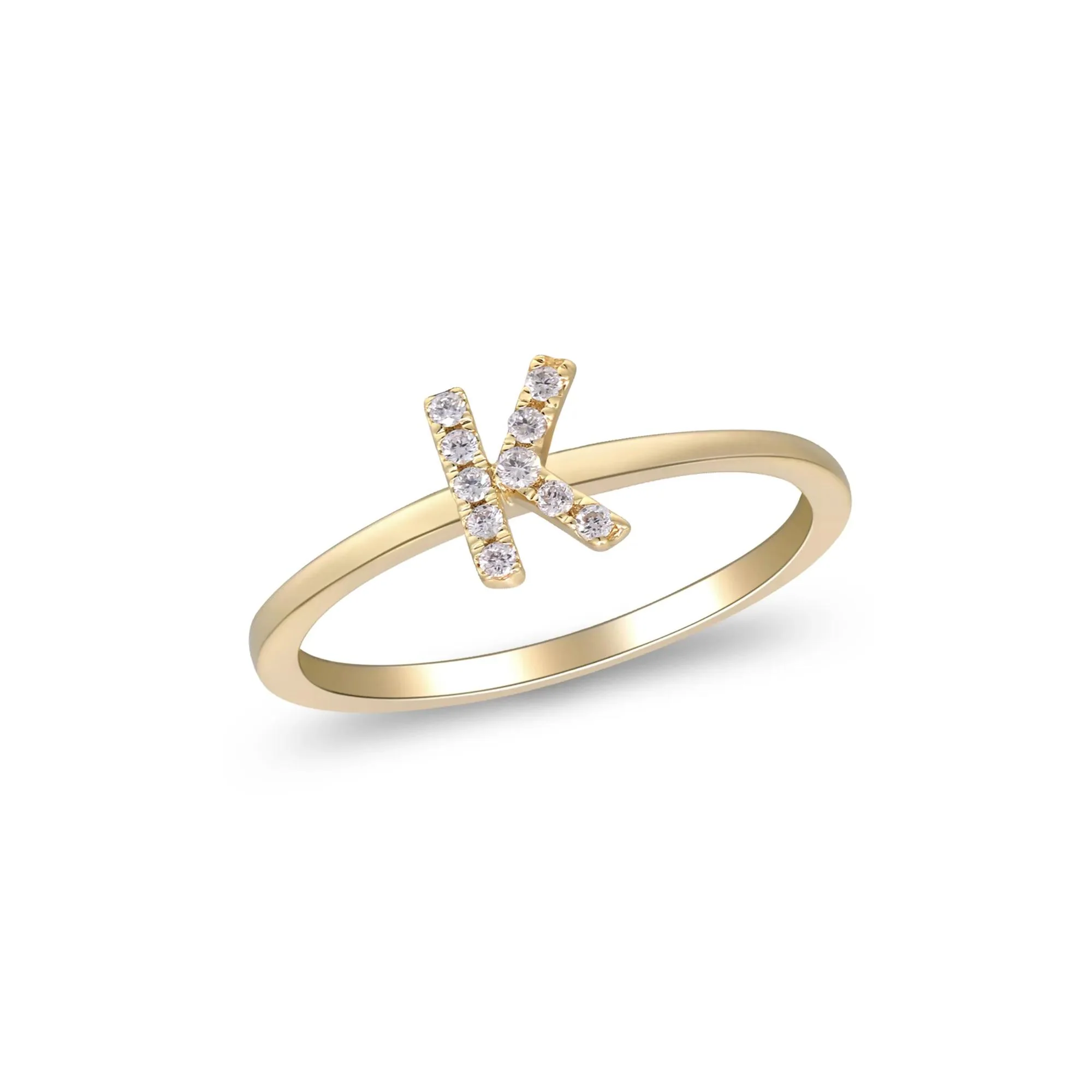 Diamond Accent "k" Initial Ring 10K Yellow Gold Round Brilliant Cut Size 7 2mm - Image 4