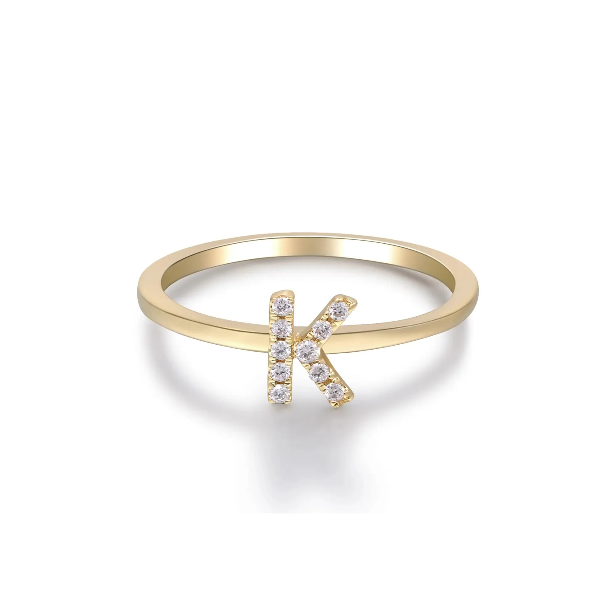 Diamond Accent "k" Initial Ring 10K Yellow Gold Round Brilliant Cut Size 9 2mm - Image 5