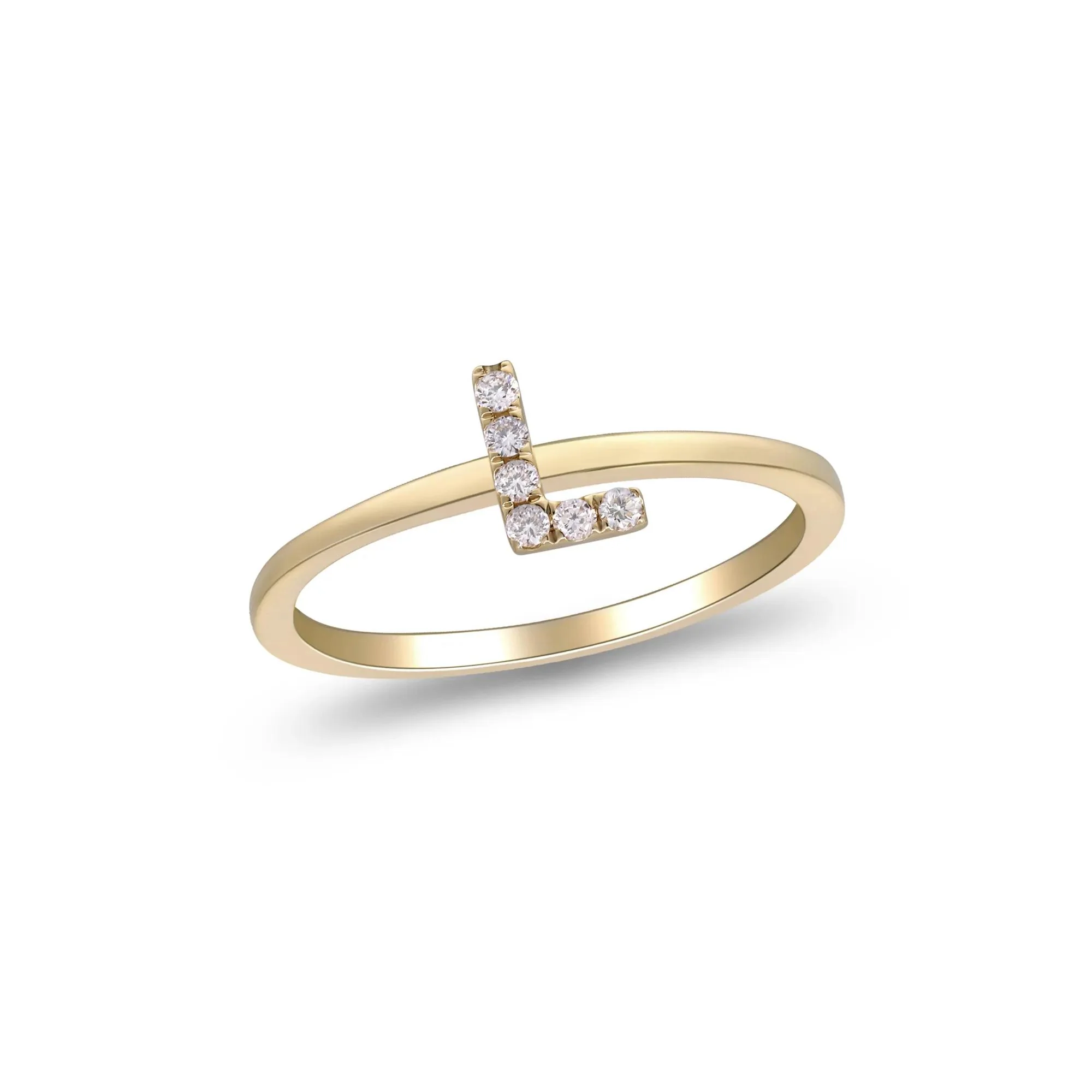 Diamond Accent "l" Initial Ring 10K Yellow Gold Round Brilliant Cut Size 6 2mm - Image 4